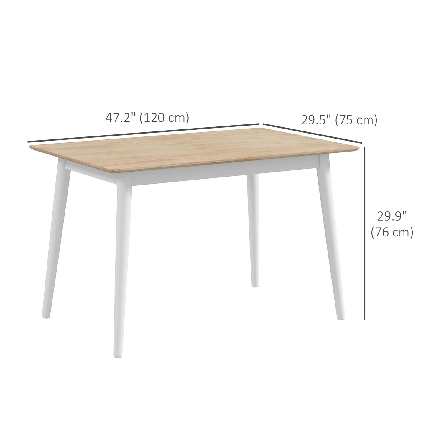 HOMCOM 47" x 30" Dining Table, Farmhouse Dining Room Table with Pine Wood Frame and Angled Legs, Natural
