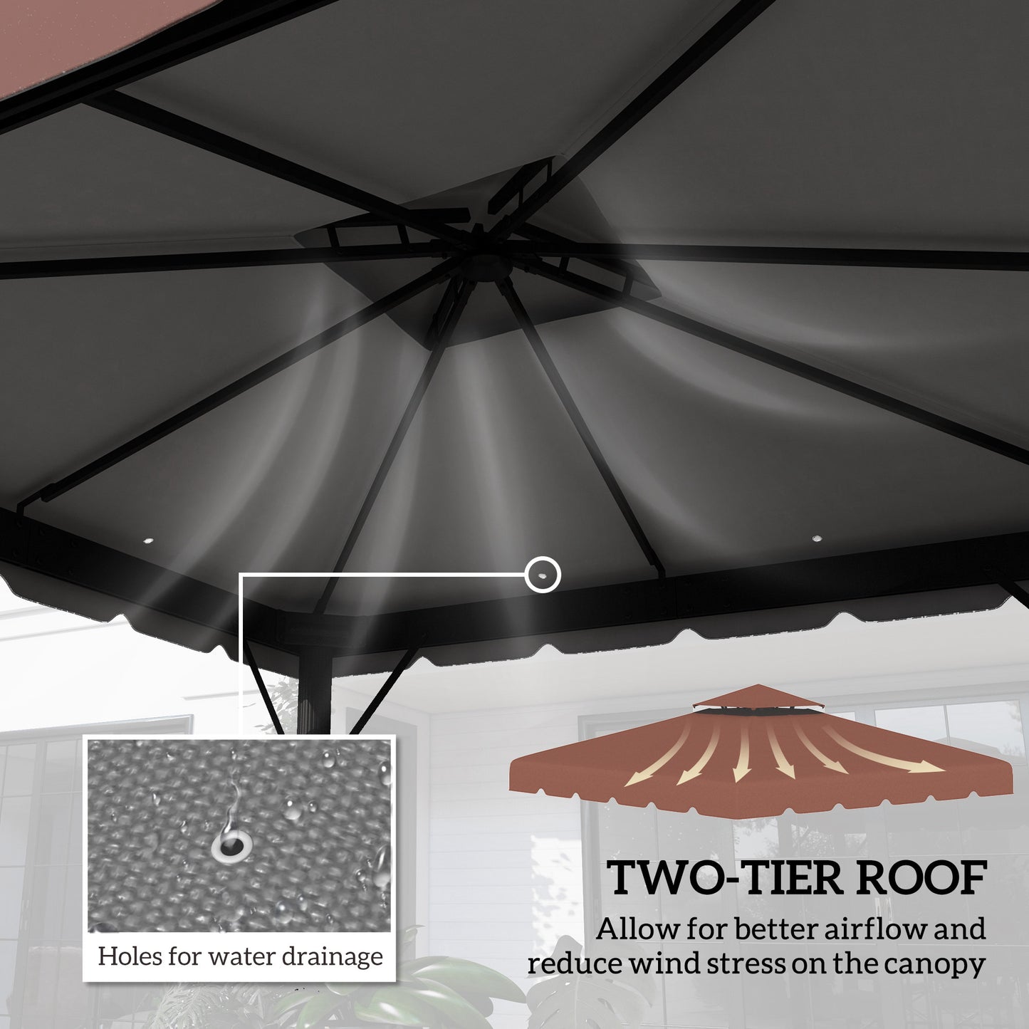 Outsunny 10' x 10' Gazebo Replacement Canopy, Gazebo Top Cover with Double Vented Roof for Garden Patio Outdoor TOP ONLY, Beige