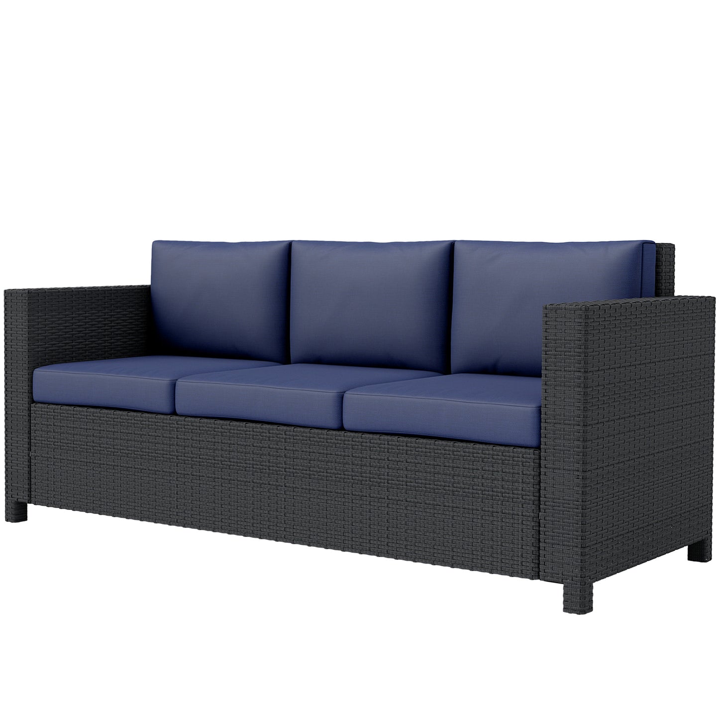 Outsunny 3-Seater Outdoor Sofa with Cushions, PE Rattan Conversation Patio Couch with Pillows for Garden, Poolside, Blue