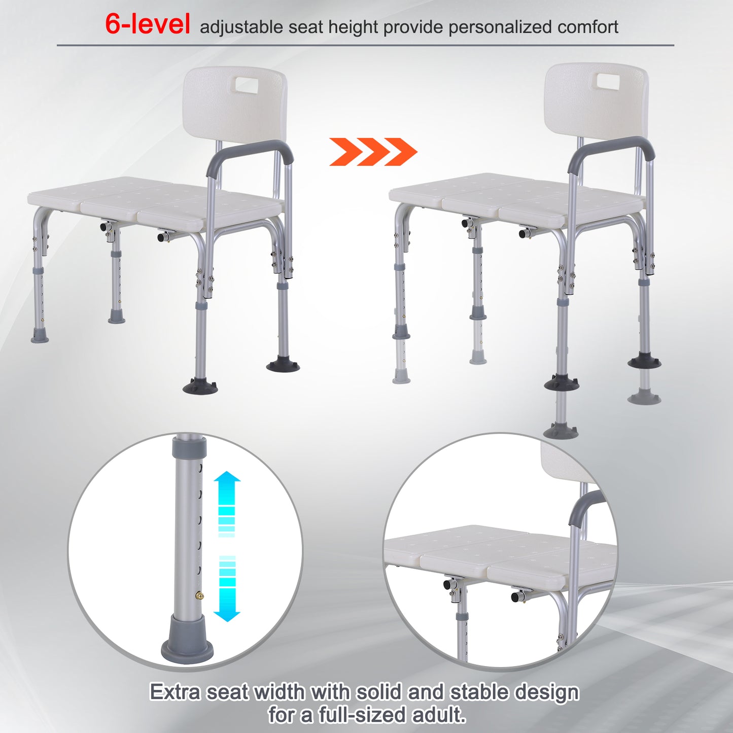 HOMCOM Bath Chair with Back, Adjustable Height Non-slip Shower Stool Bench Tool-Free Assembly Bathroom Aids, White
