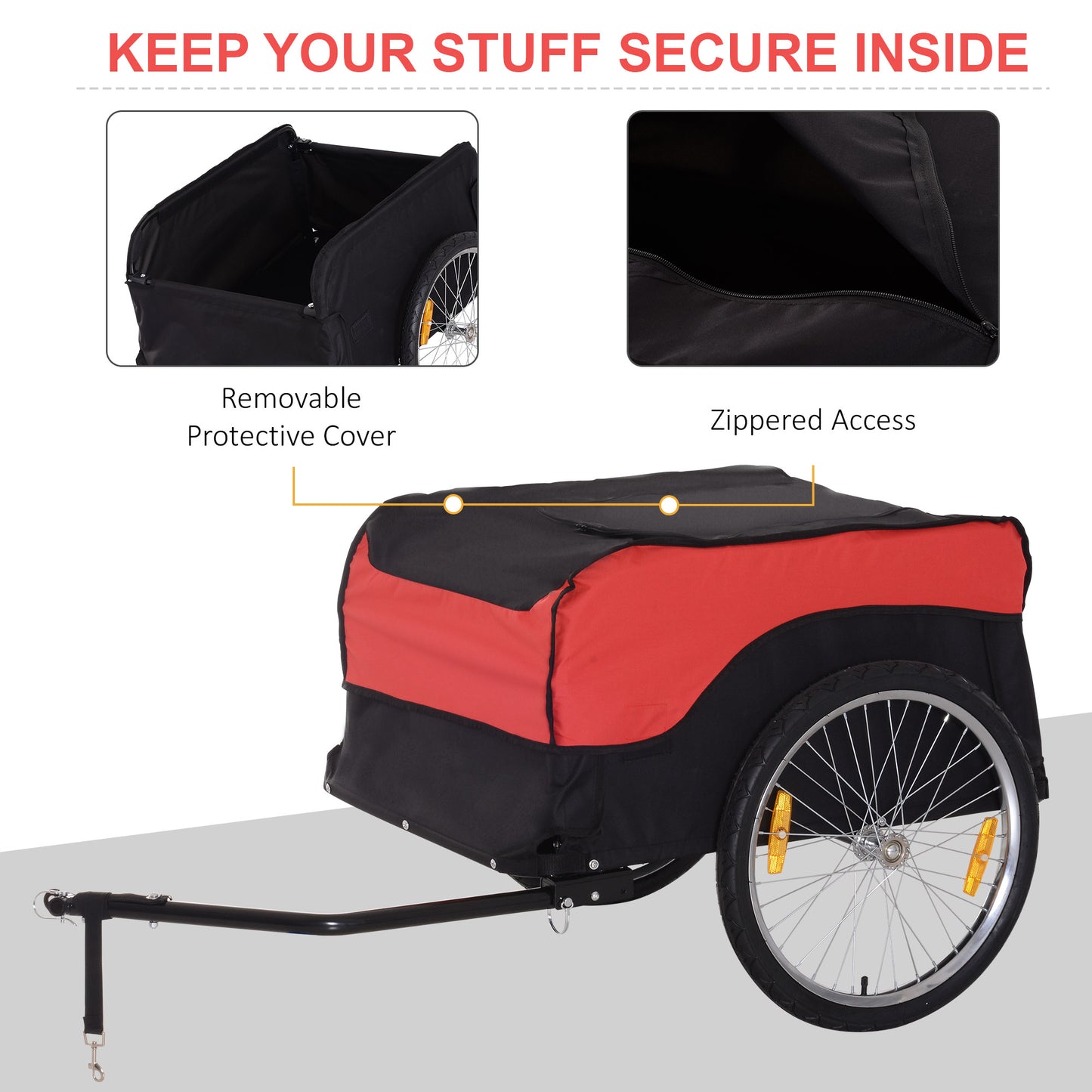 Aosom Bike Cargo Trailer Bicycle Luggage Carrier Cart with Cover Black Red