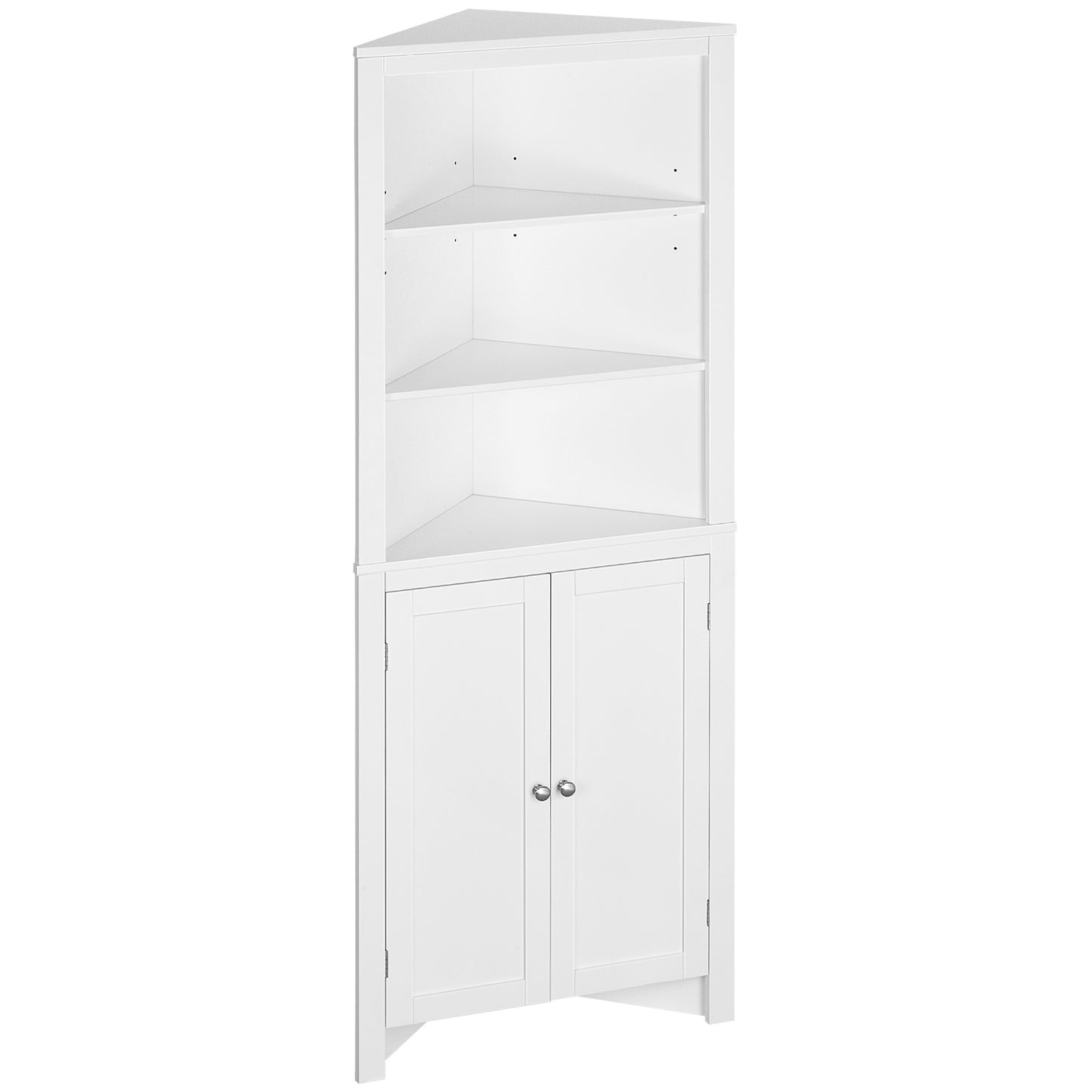 kleankin Tall Bathroom Storage Cabinet, Corner Cabinet with Doors, Linen Cabinet with Doors and 3-Tier Shelves, White