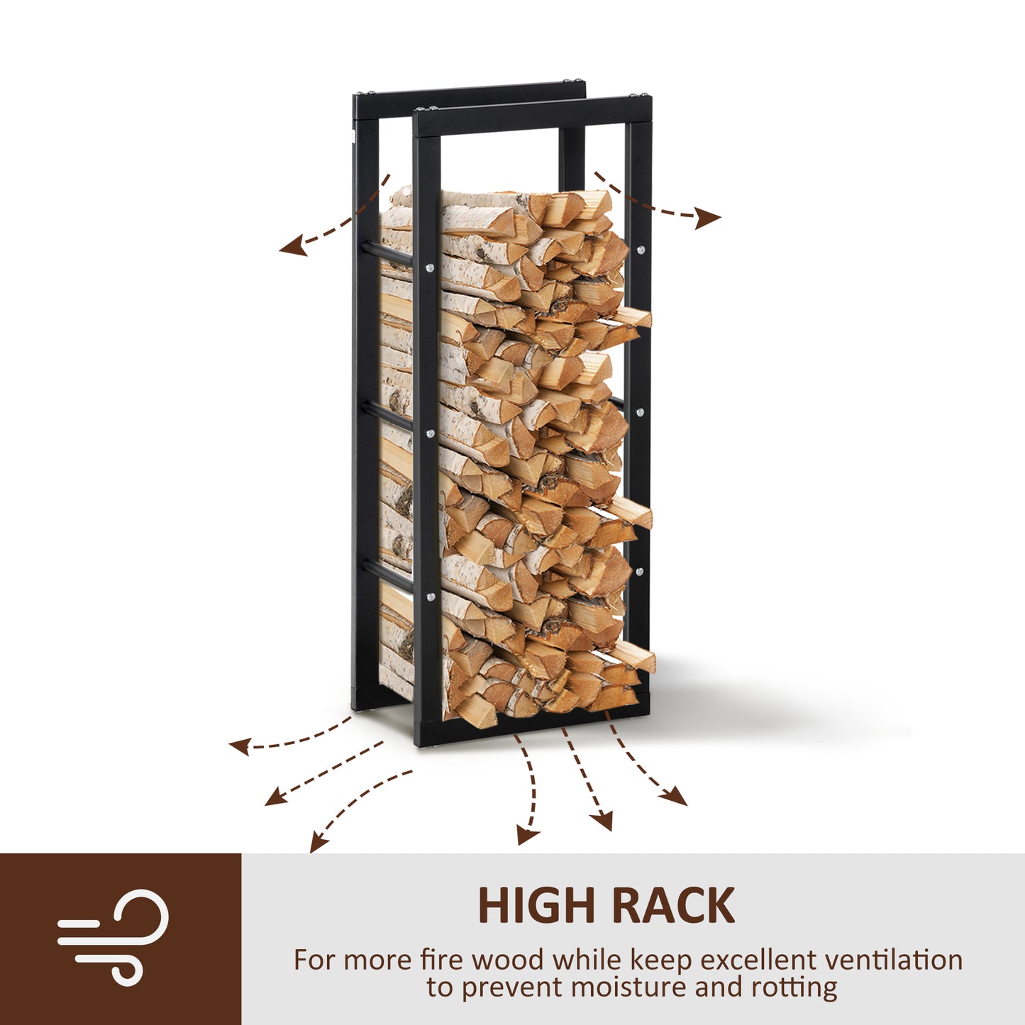 HOMCOM Firewood Rack Outdoor, Log Holder Fireplace Storage Rack with Handles and 220 lbs. Weight Capacity, 23.6" x 9.8" x 39.4", Black