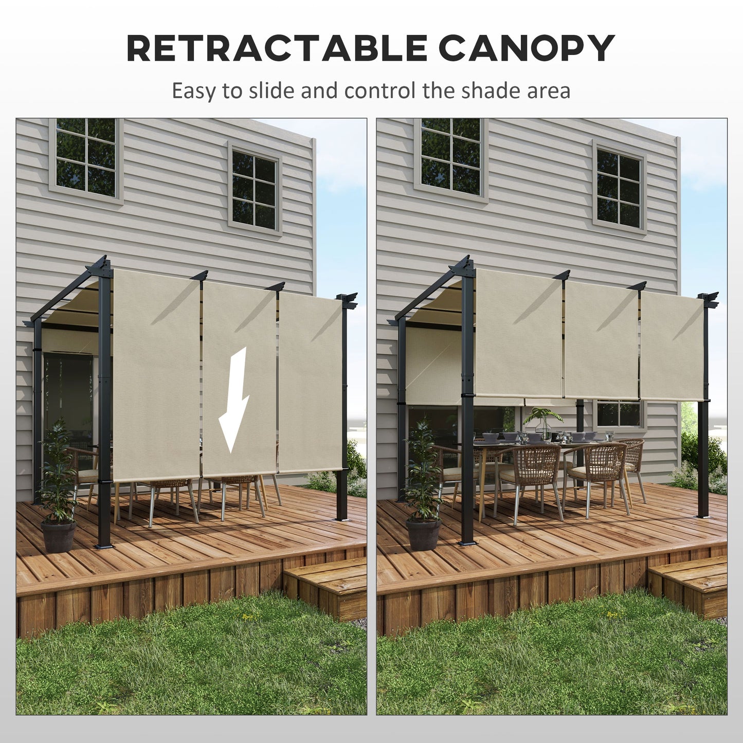 Outsunny 10' x 10' Metal Pergola, Outdoor Pergola with Retractable Canopy, for Garden, Patio, Backyard, Deck