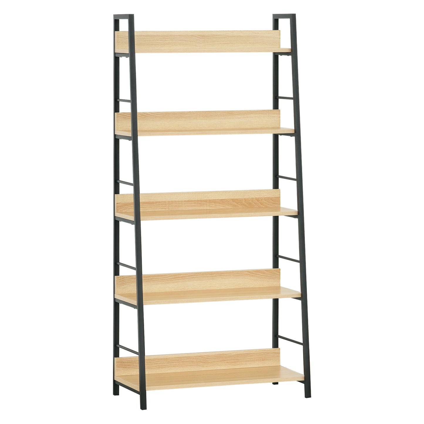 HOMCOM Modern Bookshelf Storage with 5-Tier Wide Shelving, Metal Frame, Wooden Bookcase for Living Room Library Home Furniture, Black