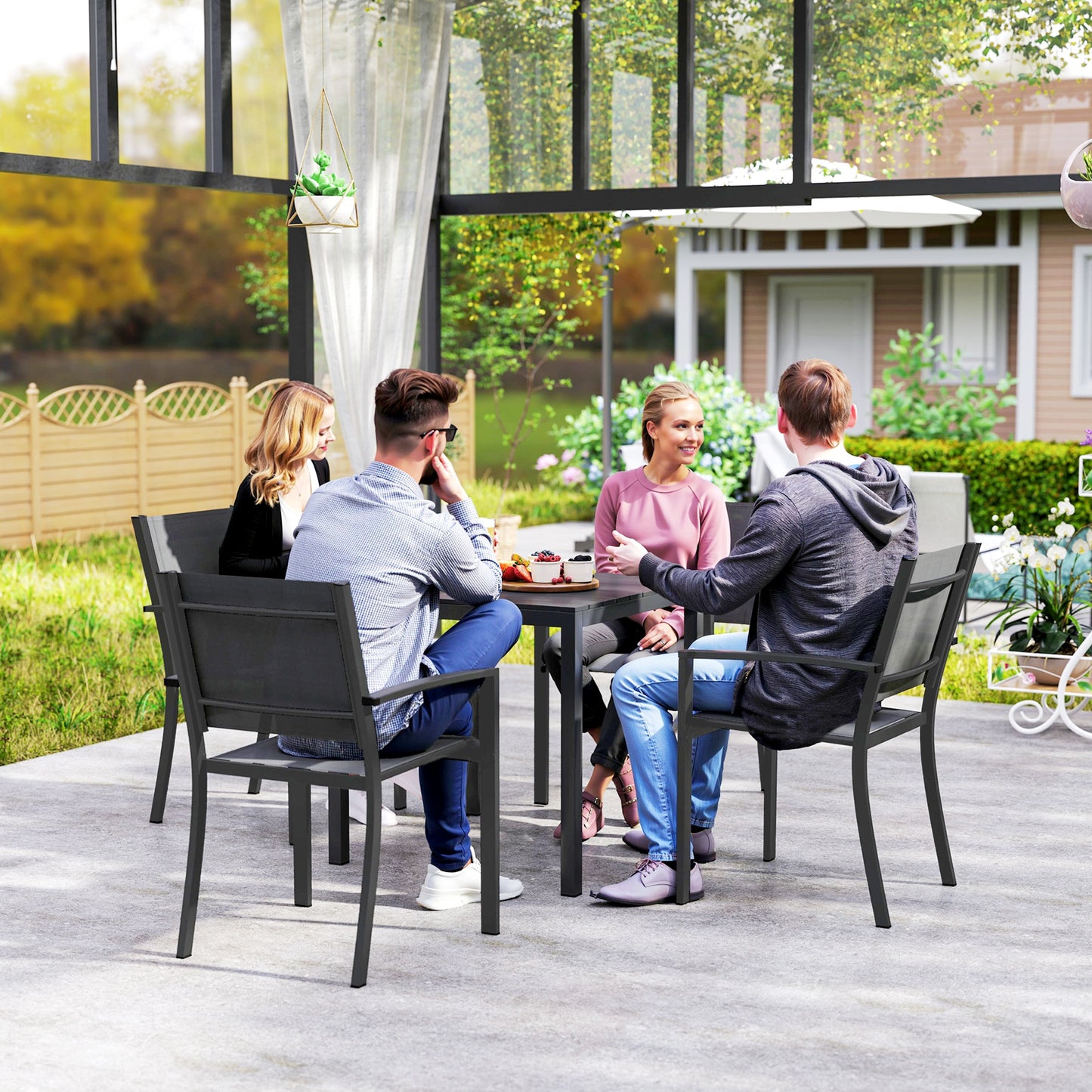 Outsunny Square Outdoor Dining Table for 4 with Aluminum Steel Frame, Black