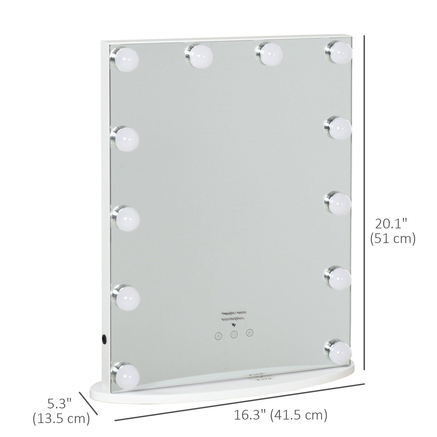 HOMCOM, Hollywood Lighted Makeup Mirror with 12 Dimmable LED Bulbs, 3 Color Lighting Modes, Touch Control Design for Cosmetic Dressing Table, White
