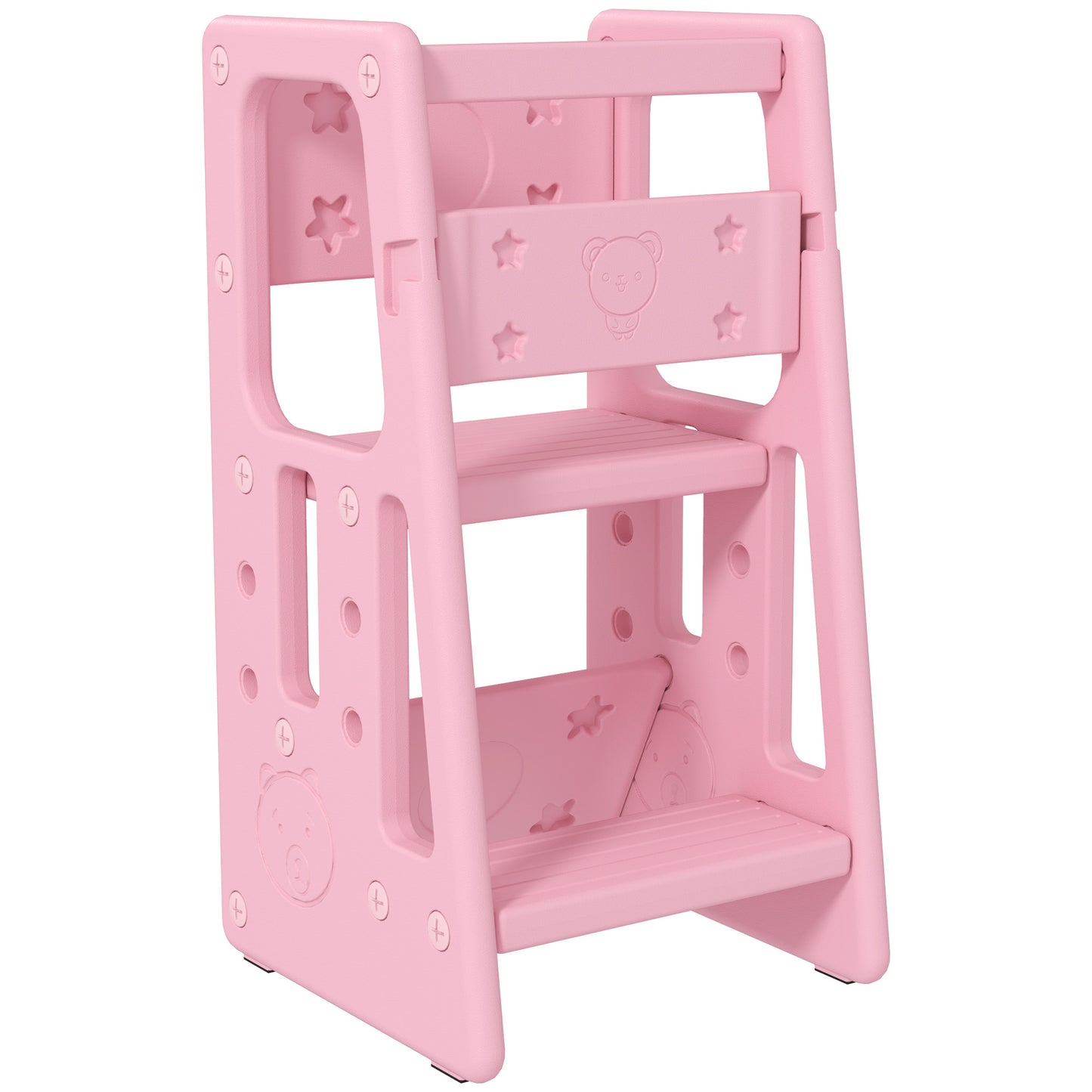 Qaba Toddler Kitchen Helper 2 Step Stool with Adjustable Height Platform and Safety Rail, White