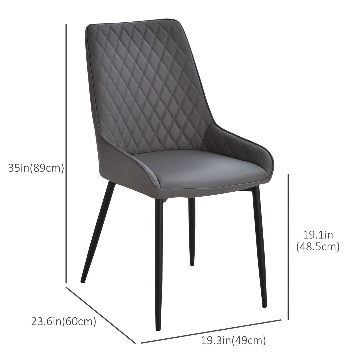 HOMCOM Upholstered Kitchen Chairs, Modern Dining Chairs Set of 2 with Diamond Tufting and Steel Legs for Dining Room, Black