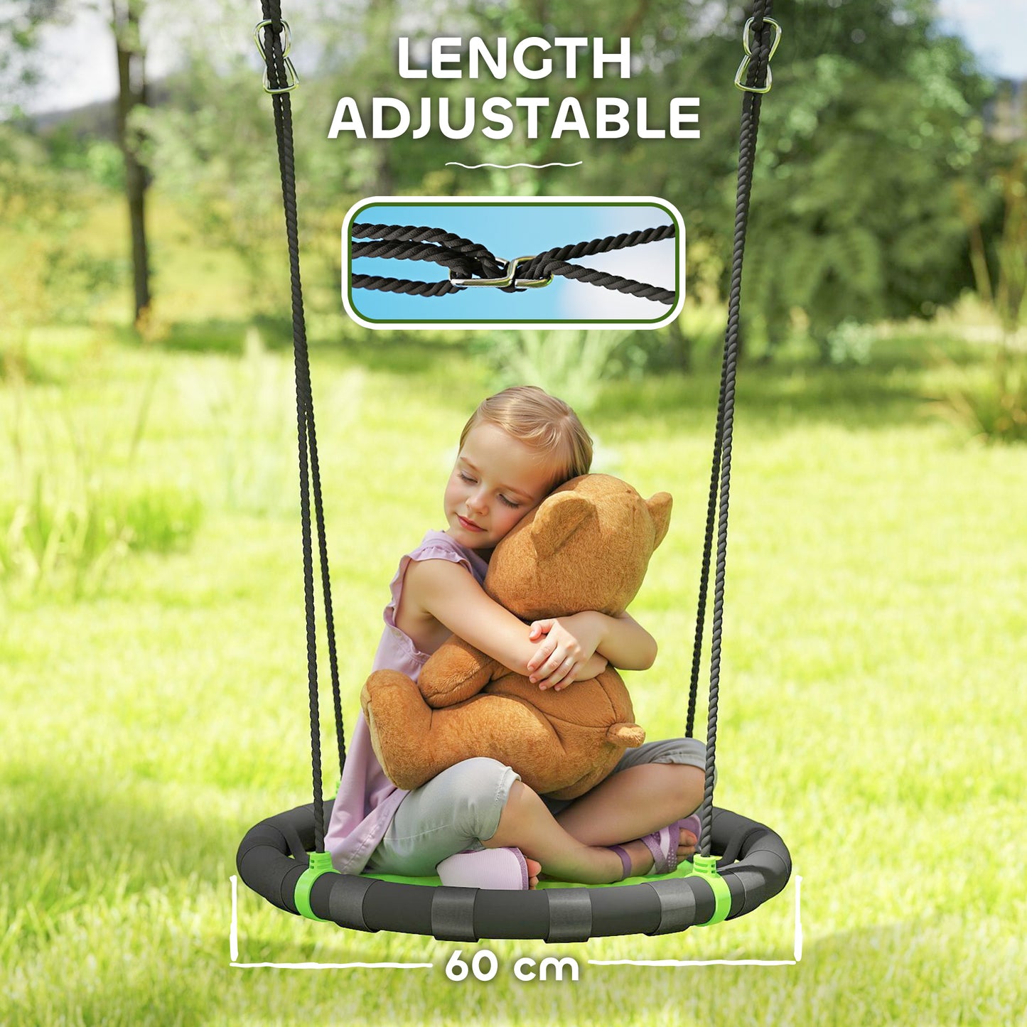 Qaba 39 inch Saucer Tree Swing Set for Kids with Adjustable Hanging Ropes for Outdoor, Backyard, Green