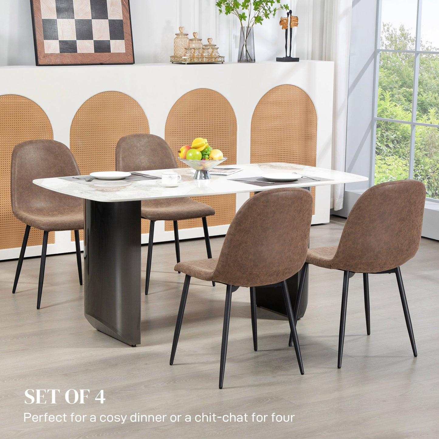 HOMCOM Retro Dining Table Chairs Set of 4, PU Leather Upholstered Kitchen Table Chairs for Living Room, Bedroom