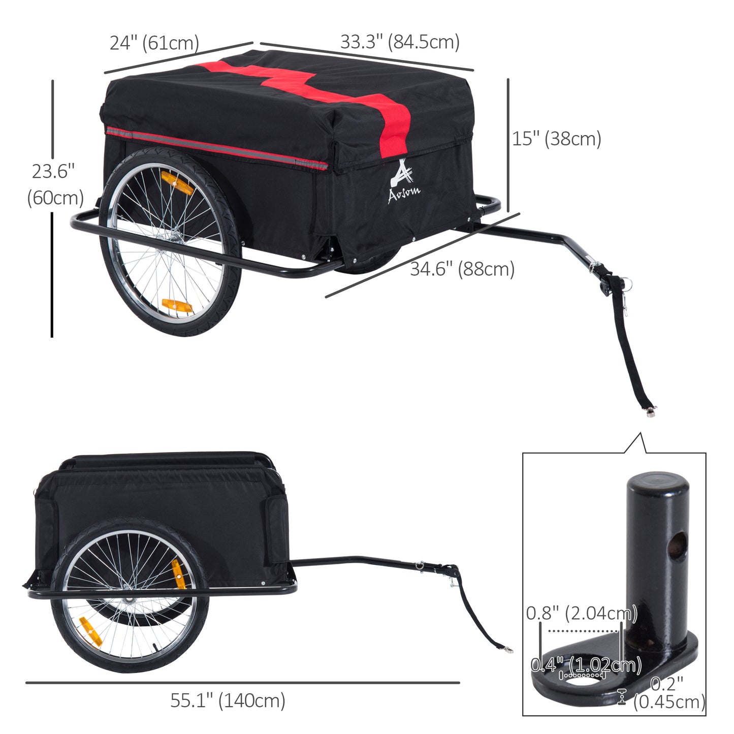 Aosom Bike Cargo Trailer Bicycle Luggage Carrier Cart with Cover Black Red