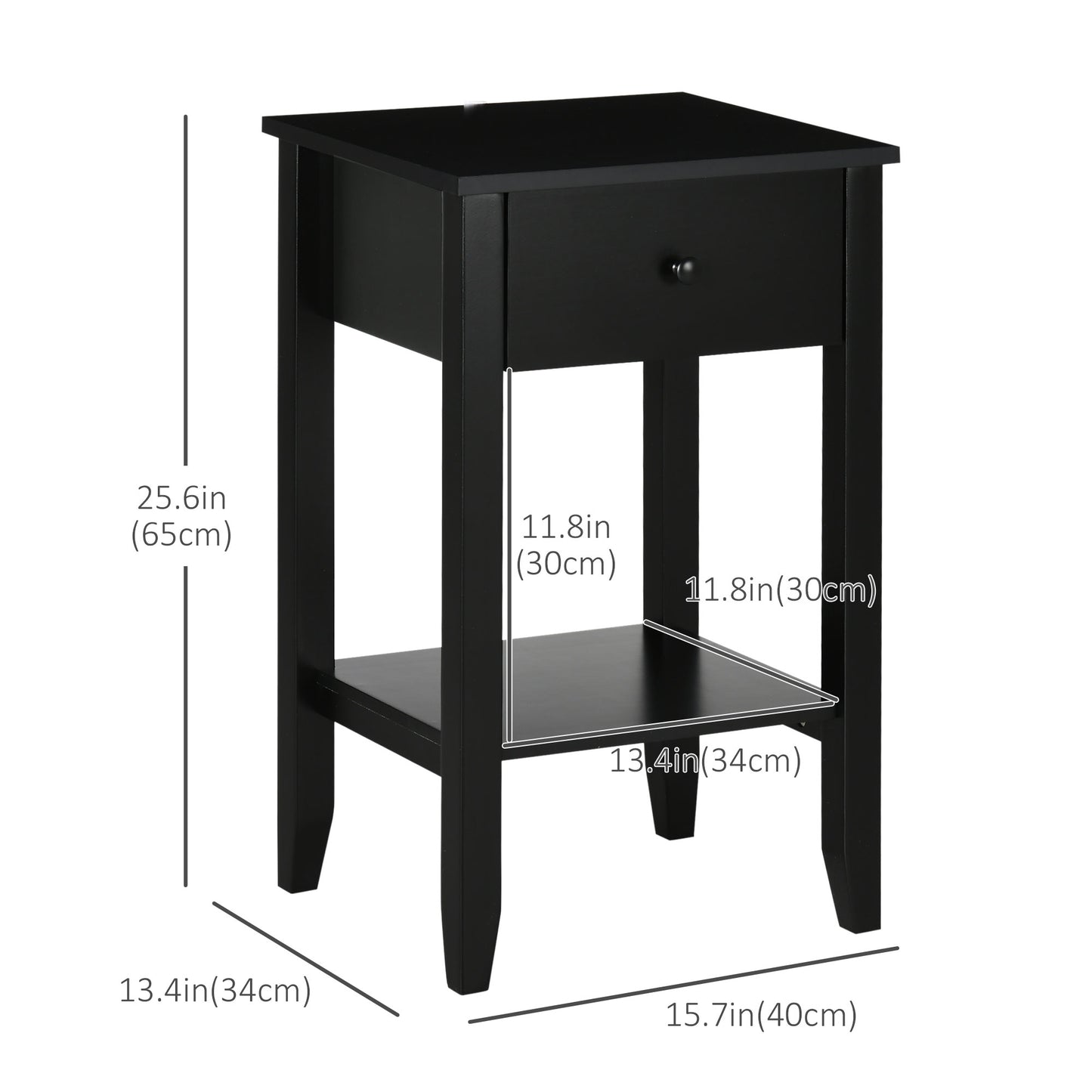 HOMCOM Side Table Set of 2, End Tables with Drawer and Bottom Shelf, 2-tier Nightstand for Bedroom, Living Room, White
