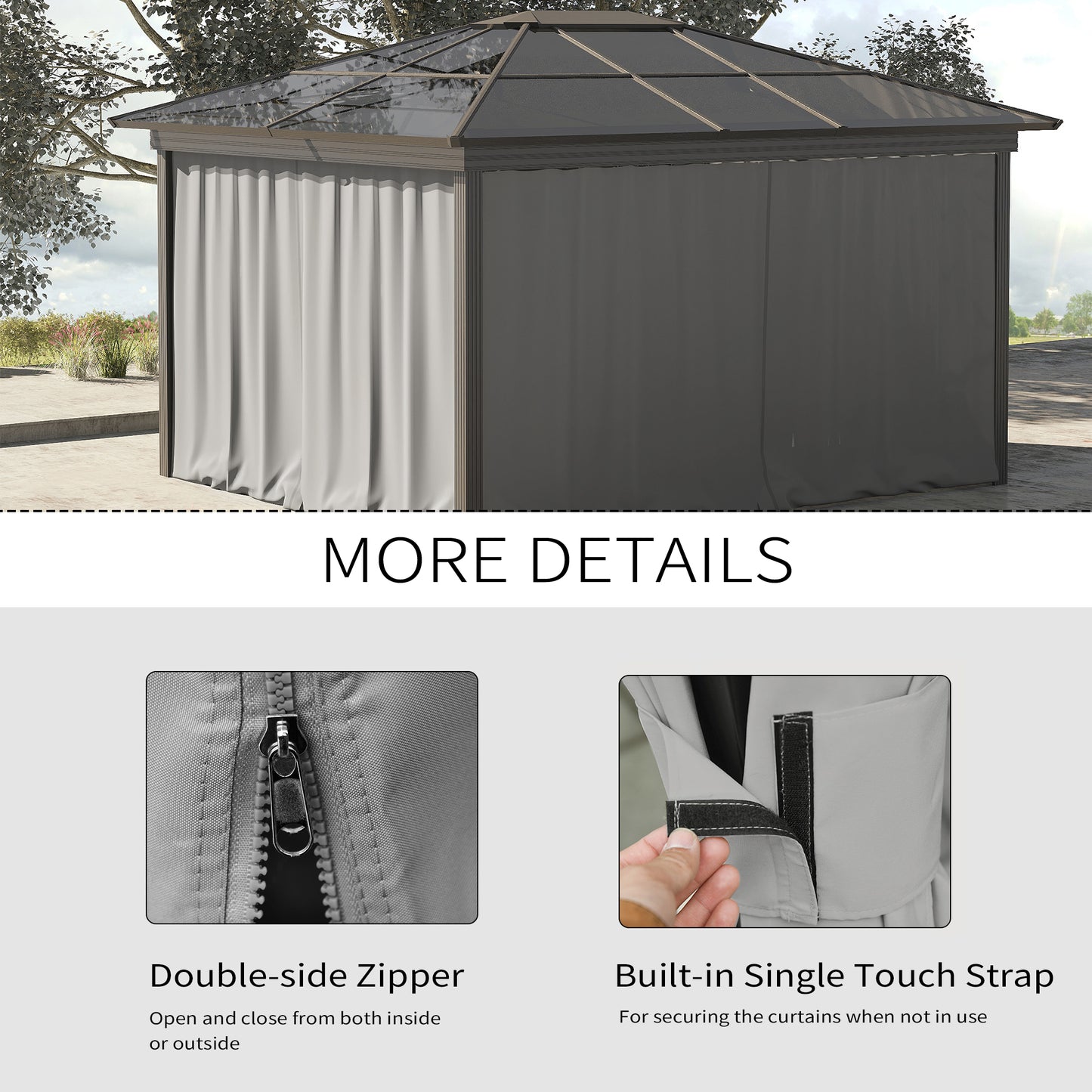 Outsunny 10' x 10' Universal Gazebo Sidewall Set with 4 Panels, Hooks/C-Rings Included for Pergolas & Cabanas, Beige