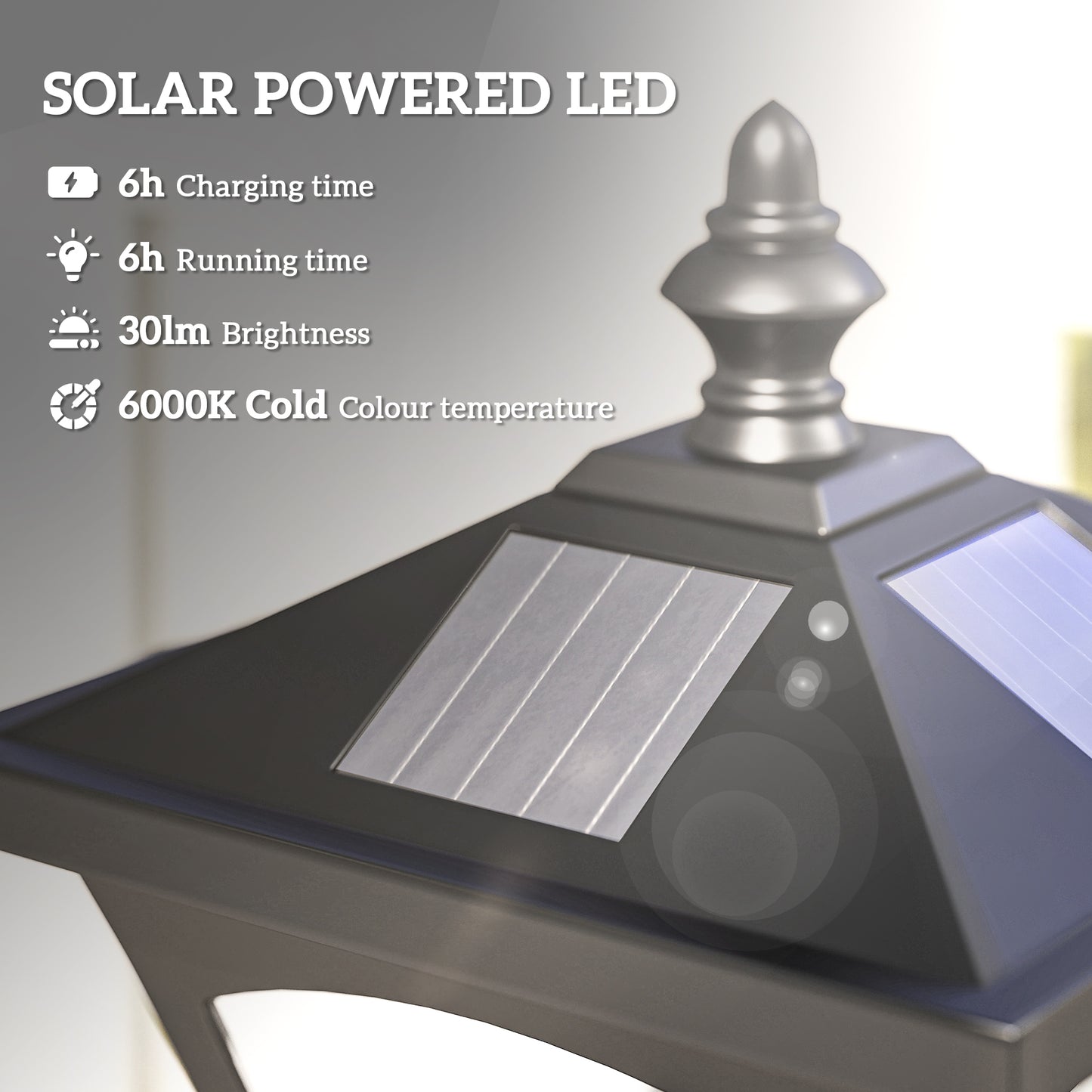 Outsunny Single Solar Lamp Post Garden Solar-Powered LED Streetlight Style Outdoor Light Waterproof 5-6 Hours with Base for Lawn Pathway Walkway 47"H, Black