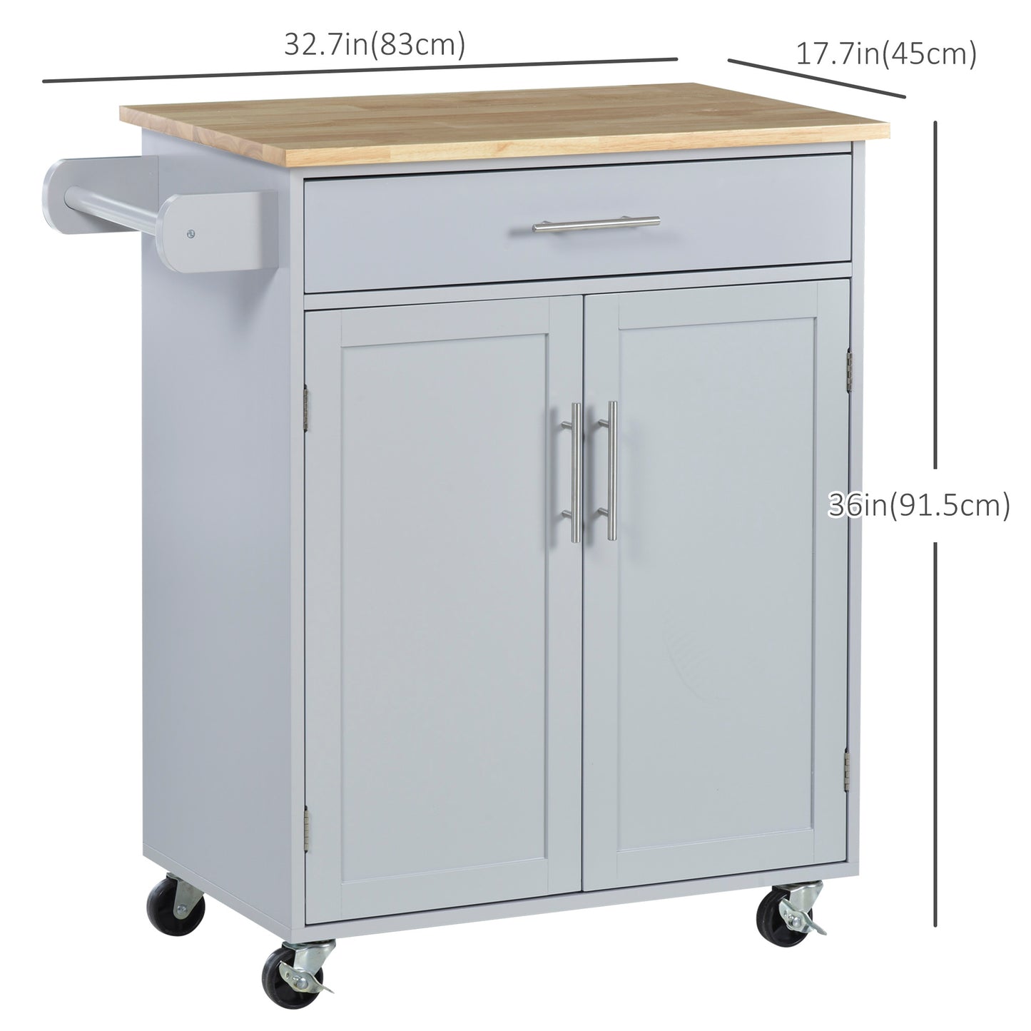 HOMCOM Rolling Kitchen Island Cart with Wood Top, Enough Storage Drawer Space with Towel Bar Rack Shelves, Portable Kitchen Utility Serving Cart Trolley on Wheels, Black
