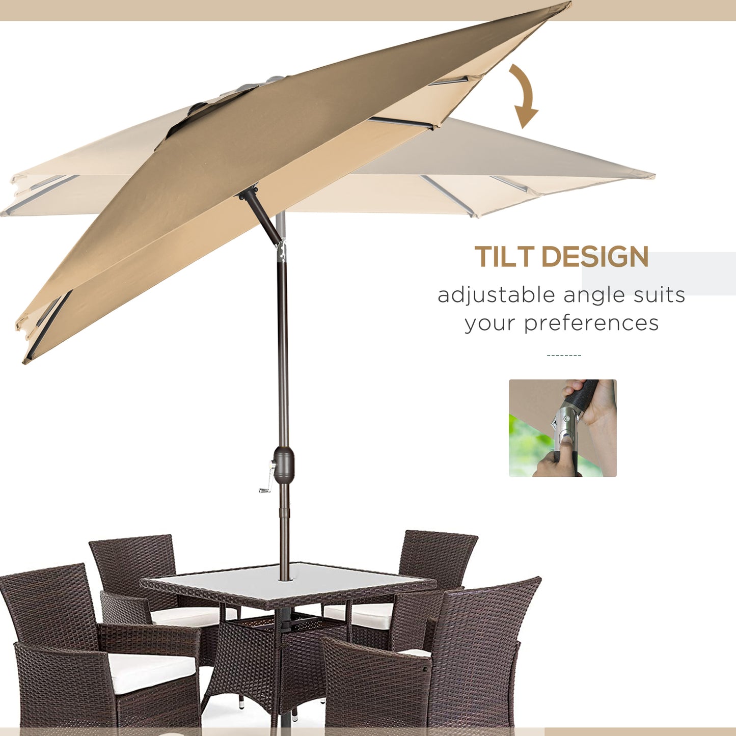 Outsunny 6.5x10ft Patio Umbrella, Rectangle Market Umbrella with Aluminum Frame and Crank Handle, Garden Parasol Outdoor Sunshade Canopy, Blue