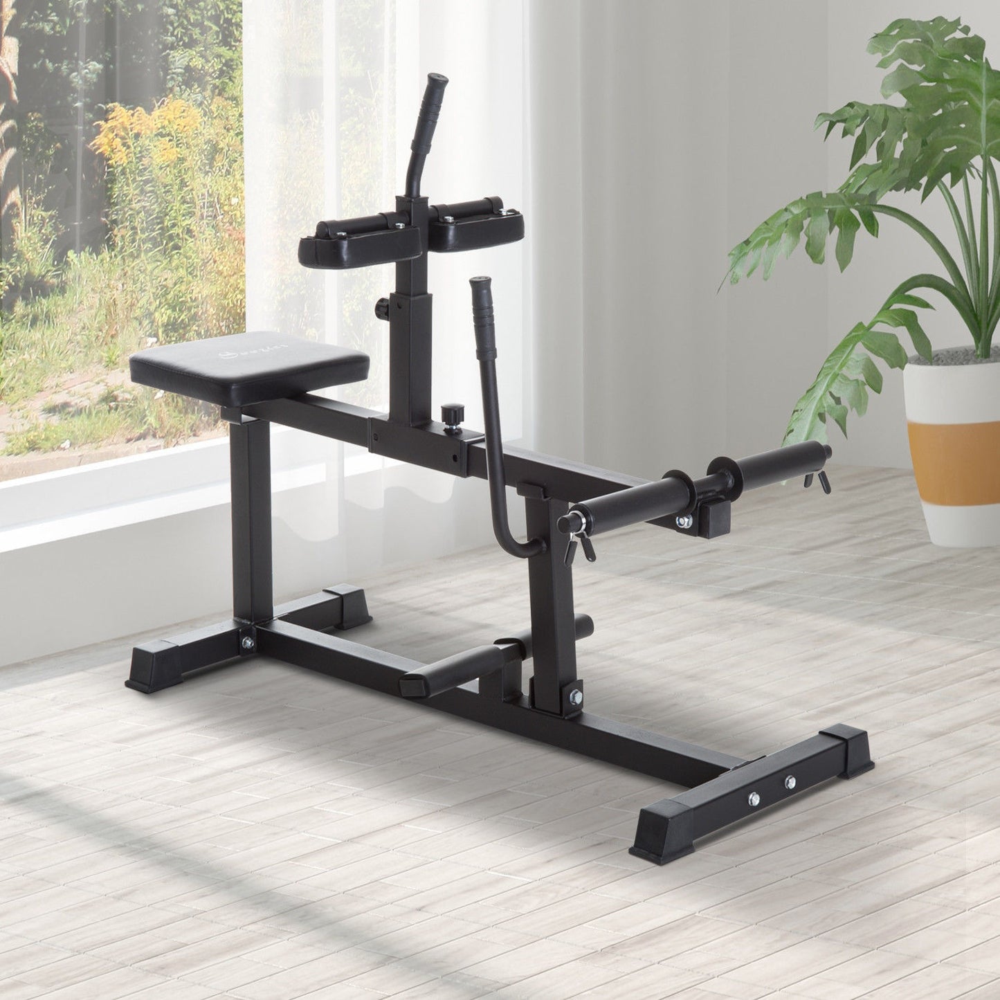 Soozier Adjustable Seated Calf Raise Machine, Steel Leg Press Machine, Strength Training Gym Equipment for Legs, Waist And Arms, Black