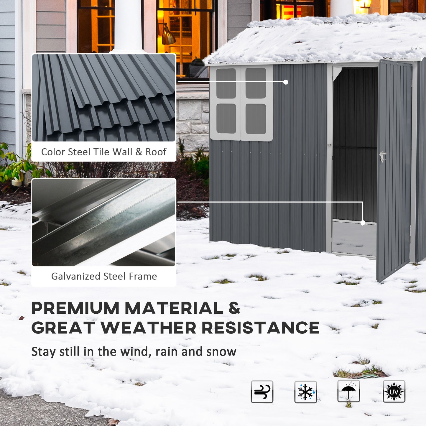 Outsunny 8.5' x 5.5' Metal Garden Storage Shed, Outdoor Tool Storage House with Lockable Door, Vents, Sloped Roof, Light Grey