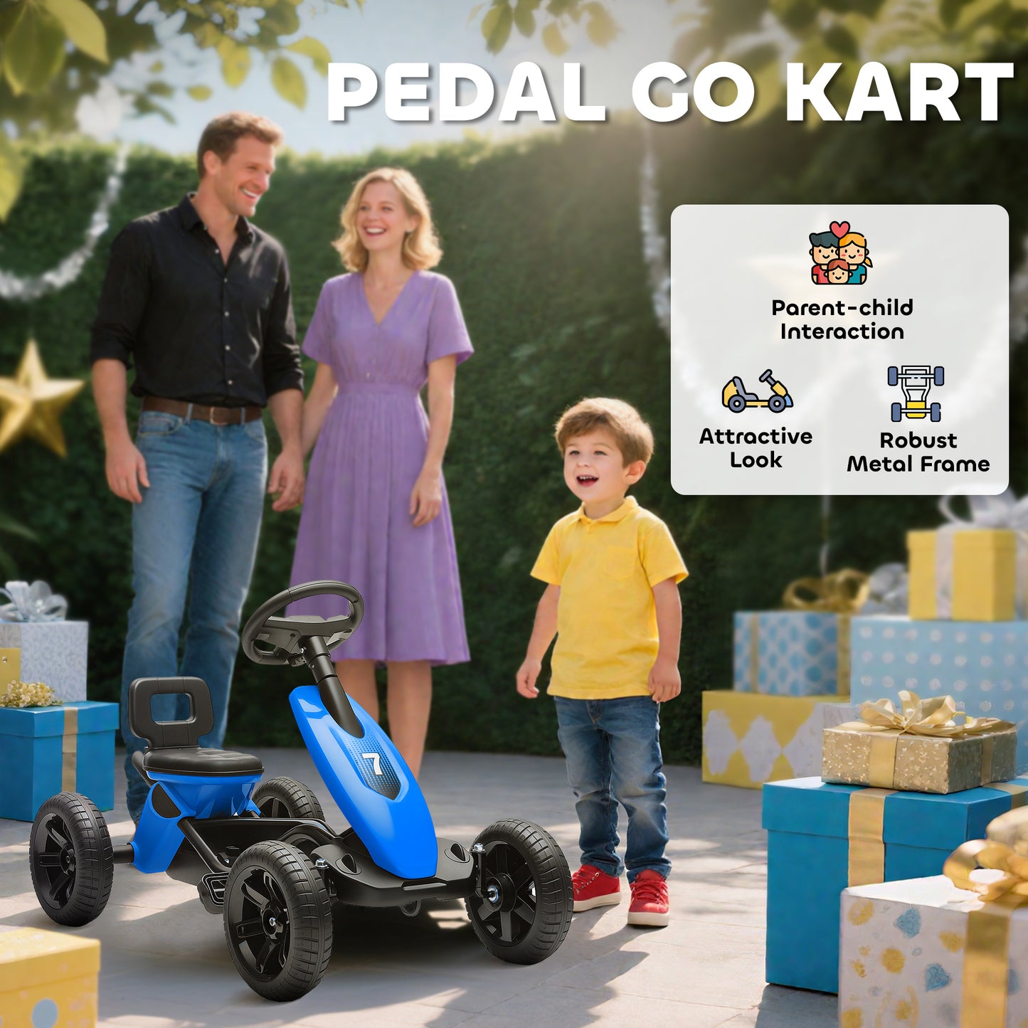 Qaba Pedal Go Kart for Kids 2-5 Years Old with Silent EVA Wheels, Metal Frame, Green