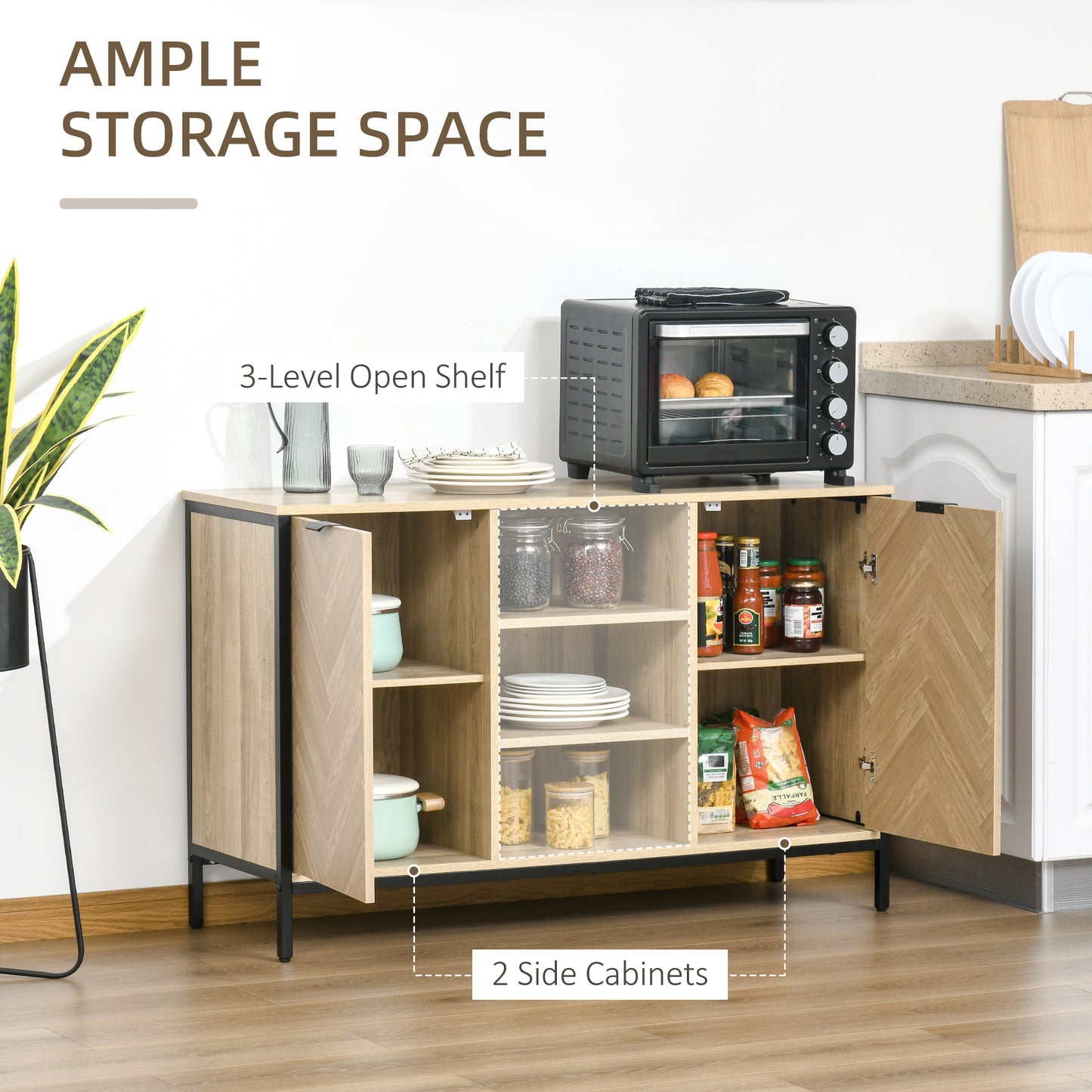 HOMCOM Sideboard Buffet Storage Cabinet Cupboard with 2 Doors and Adjustable Shelves for Dining Room, Kitchen, Living Room, Oak Tone