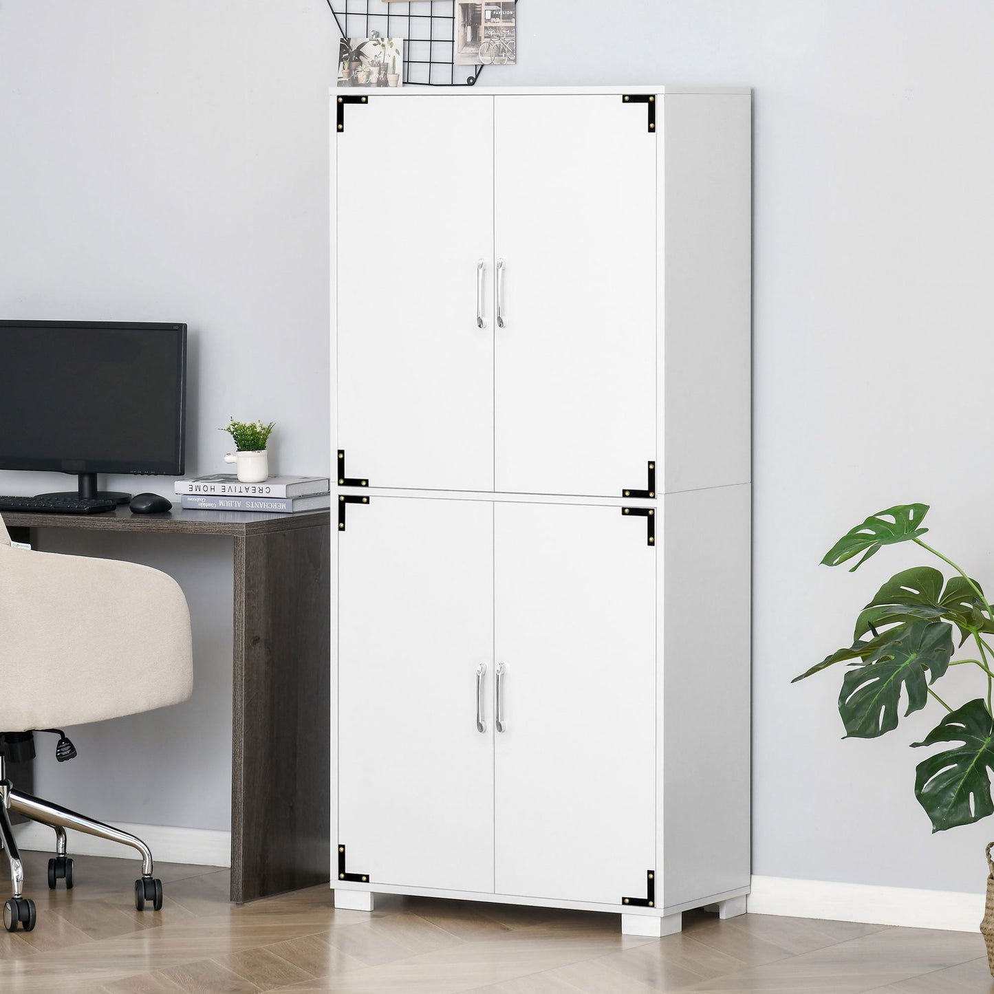 HOMCOM Farmhouse Kitchen Pantry Storage Cabinet with 4 Doors, Kitchen Cabinet with Shelves, White