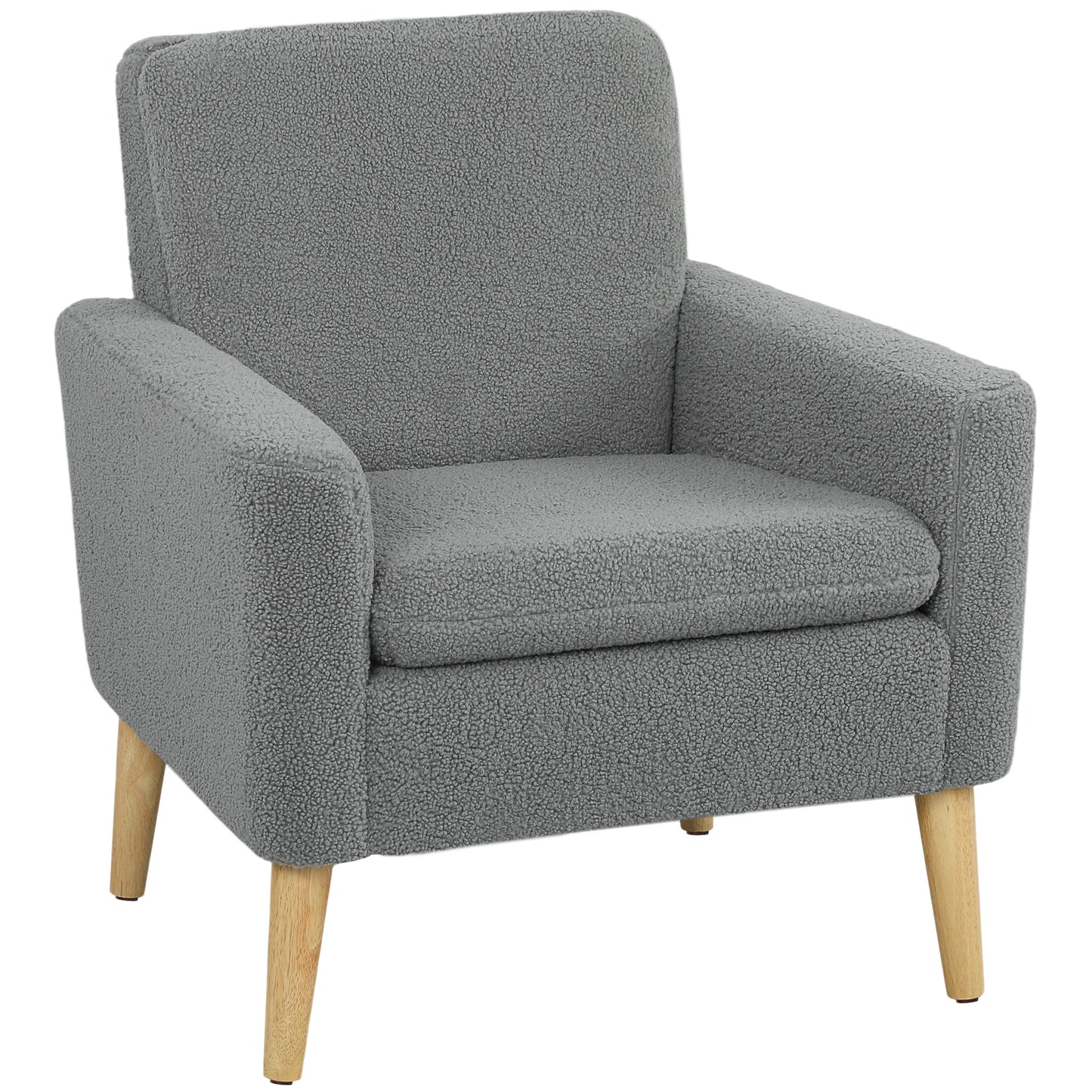 HOMCOM Fabric Accent Chair, Modern Upholstered Armchair with Wood Legs and Wide Padded Seat, Cream White