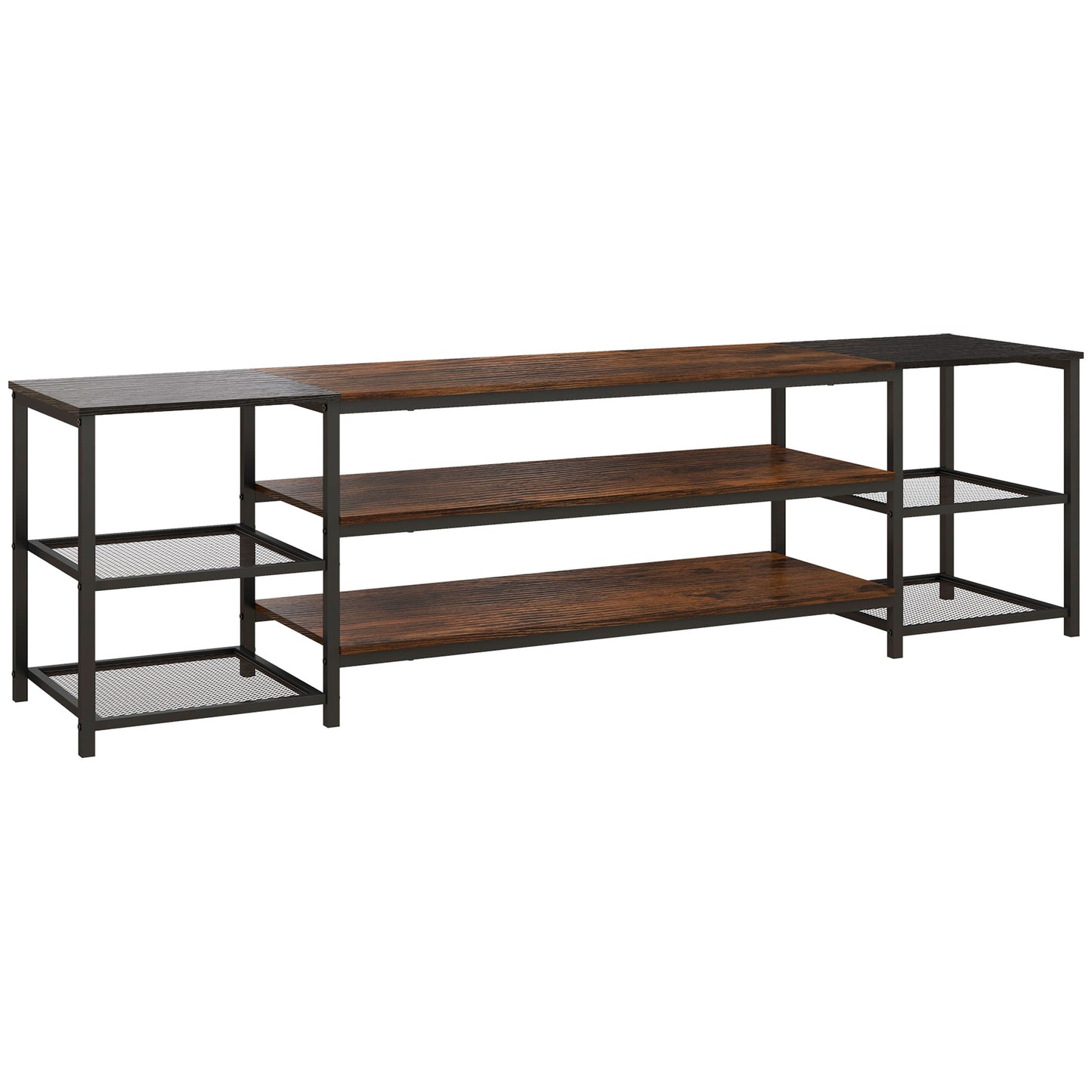 HOMCOM Industrial TV Cabinet for TVs Up to 60", TV Stand with Open Shelf Storage, Media Console with Steel Frame, Rustic Brown