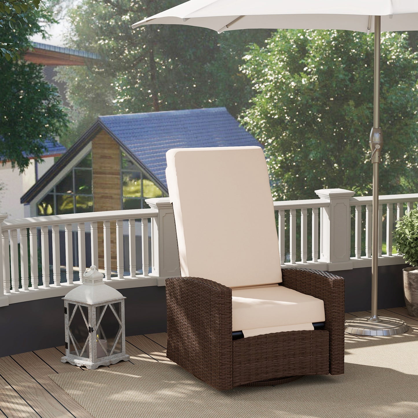 Outsunny Outdoor Rattan Wicker Lounge Chair with Footrest & Soft Cushion for Patio, Garden, Backyard, Sky Blue