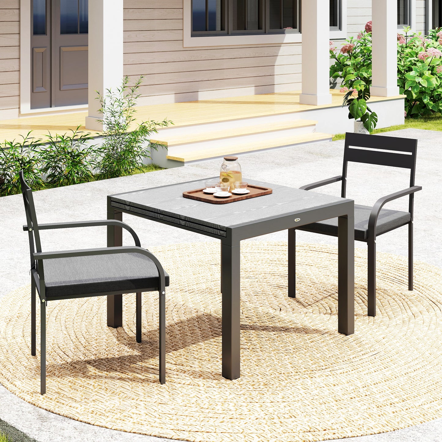 Outsunny 2 Piece Outdoor Dining Chairs with Aluminum Frame, Soft Cushion, for Deck, Garden, Balcony, Poolside, Grey