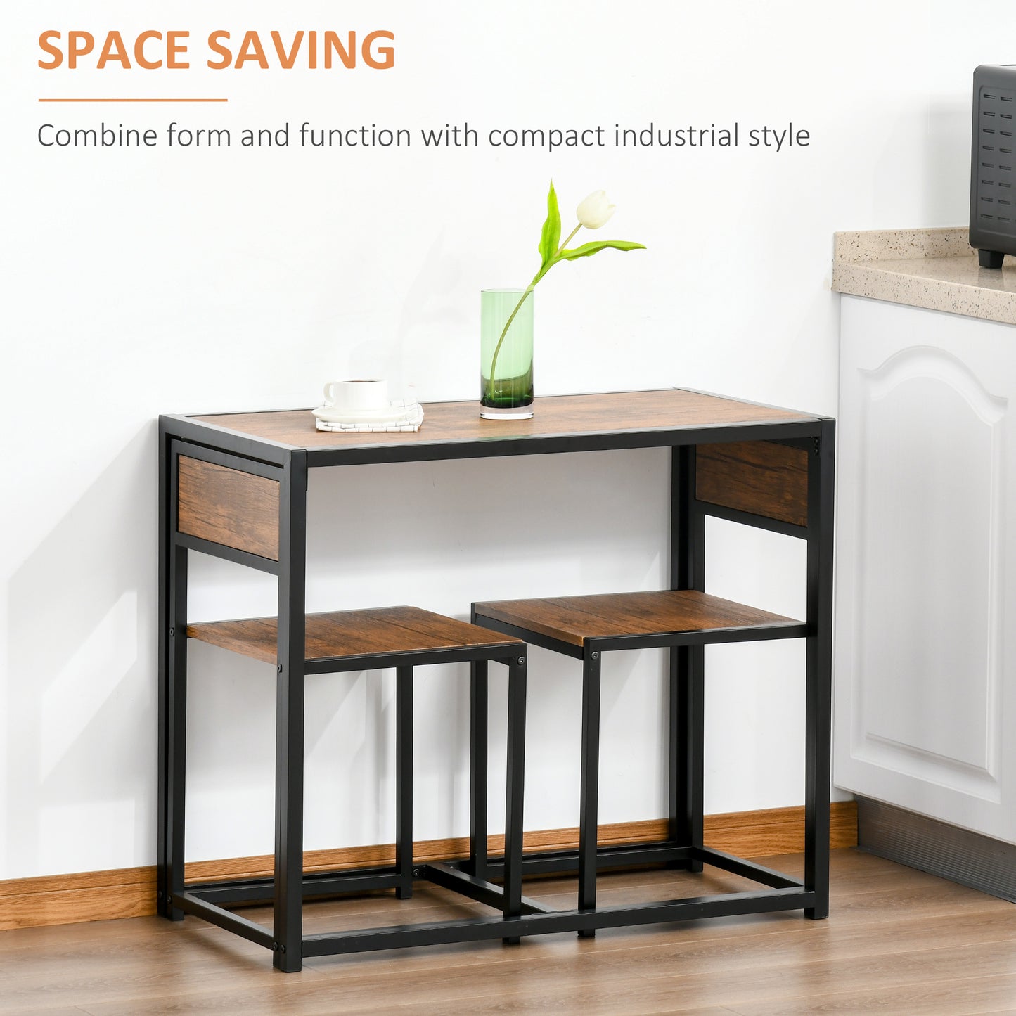 HOMCOM Dining Table Set, Industrial Dining Set for 2, Kitchen Table and Chairs for Small Space, Dining Room Table with Chairs