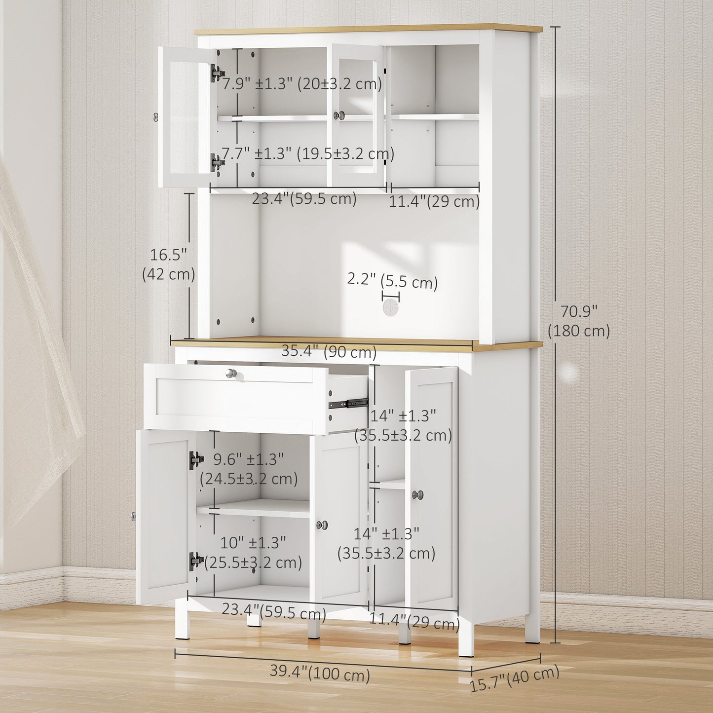 HOMCOM 5-Door Kitchen Pantry Cabinet, Freestanding Storage Cabinet Cupboard with Adjustable Shelves, 71"