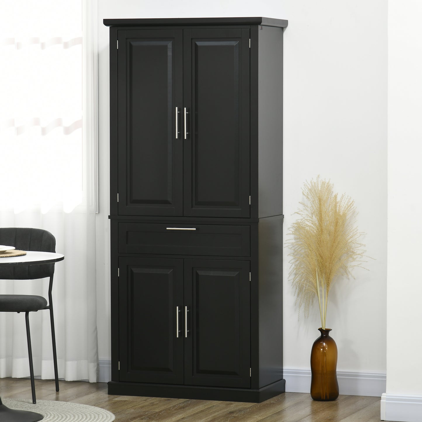 HOMCOM 72" Kitchen Pantry Cabinet, Freestanding Storage Cabinet, 4-Door Cabinet with Drawer and Adjustable Shelves, White