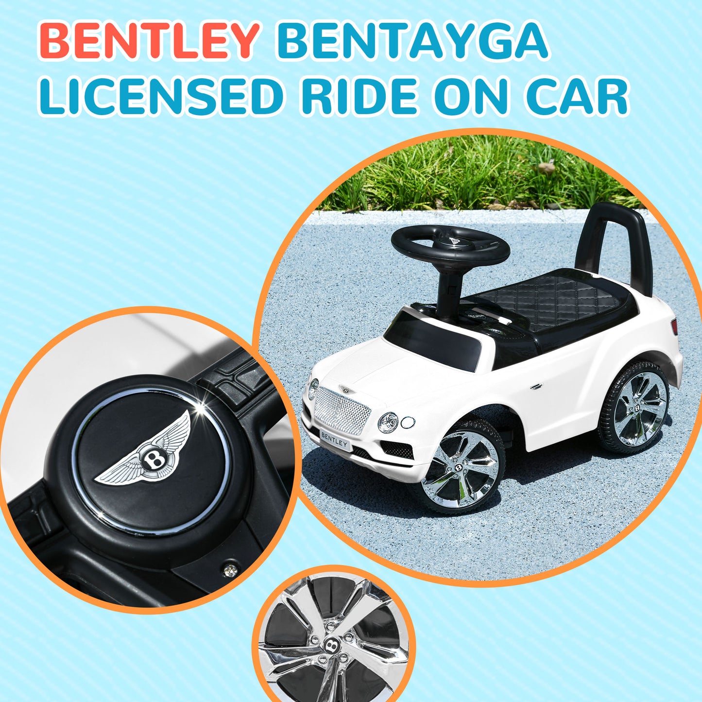 Qaba Bentley Bentayga Licensed Baby Car Foot To Floor with Horn Music, Under-Seat Storage, for 18-36 Months, White