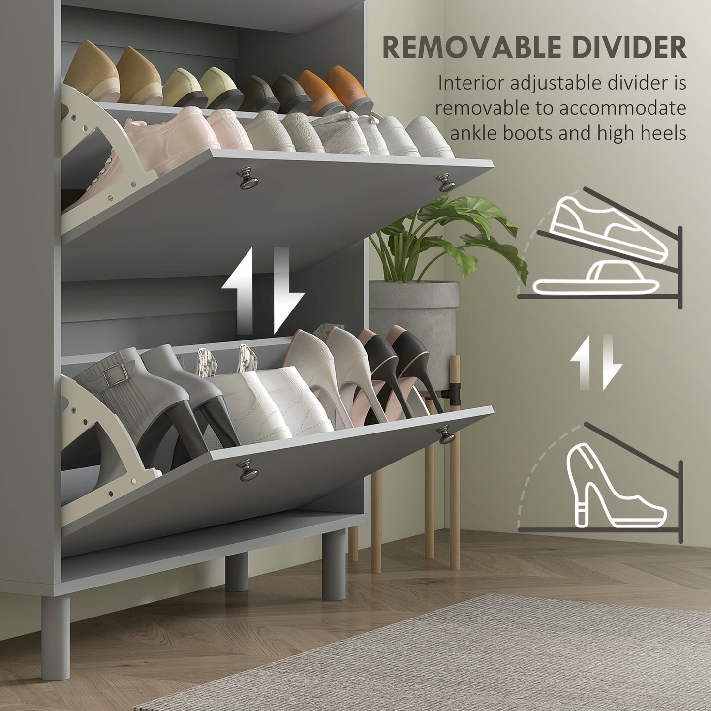 HOMCOM Shoe Storage with 3 Flip Drawers and Adjustable Shelves, Entryway Shoe Storage Cabinet for 24 Pairs of Shoes, Grey