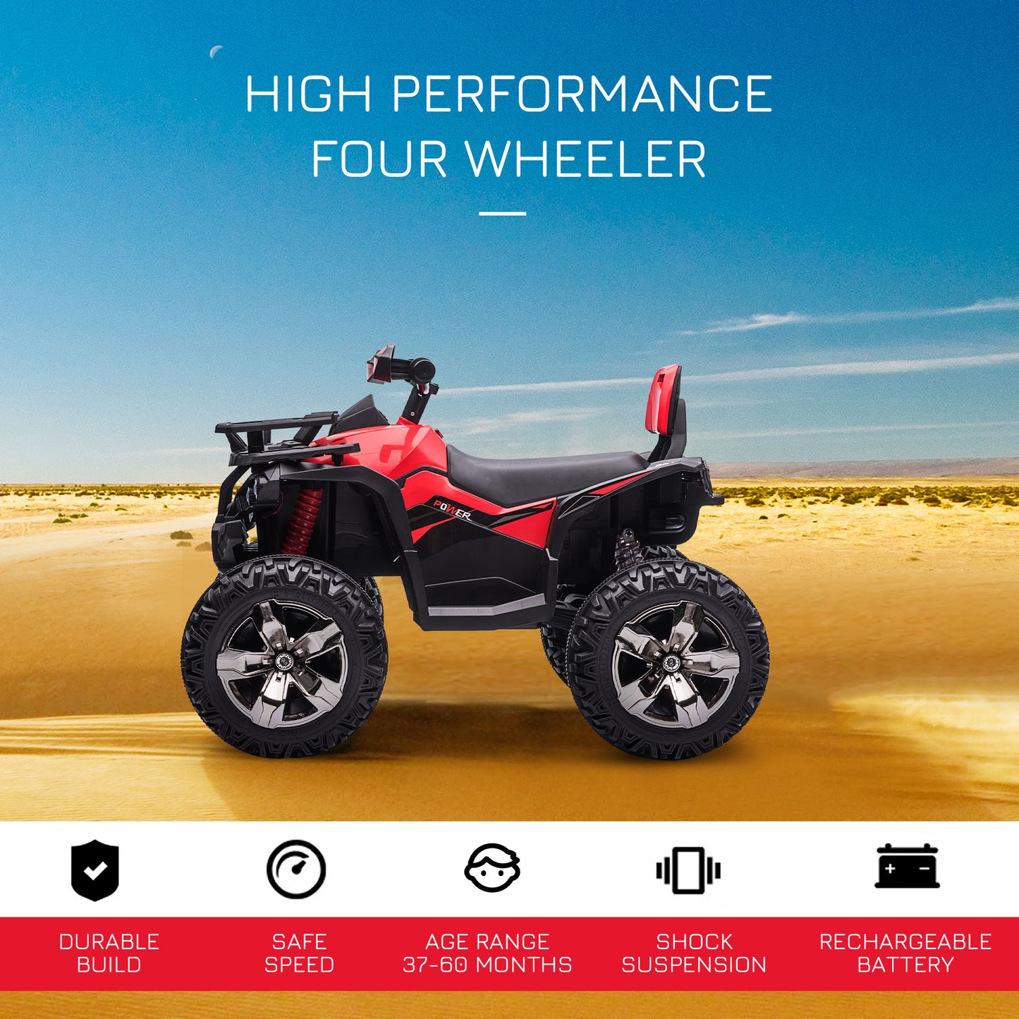 Aosom Kids Ride-on Car, 12V/10AH Four Wheeler Kids ATV, Battery Powered Off-Road Quad with MP3, Headlights, Suspension, 1.8-5 mph, Red