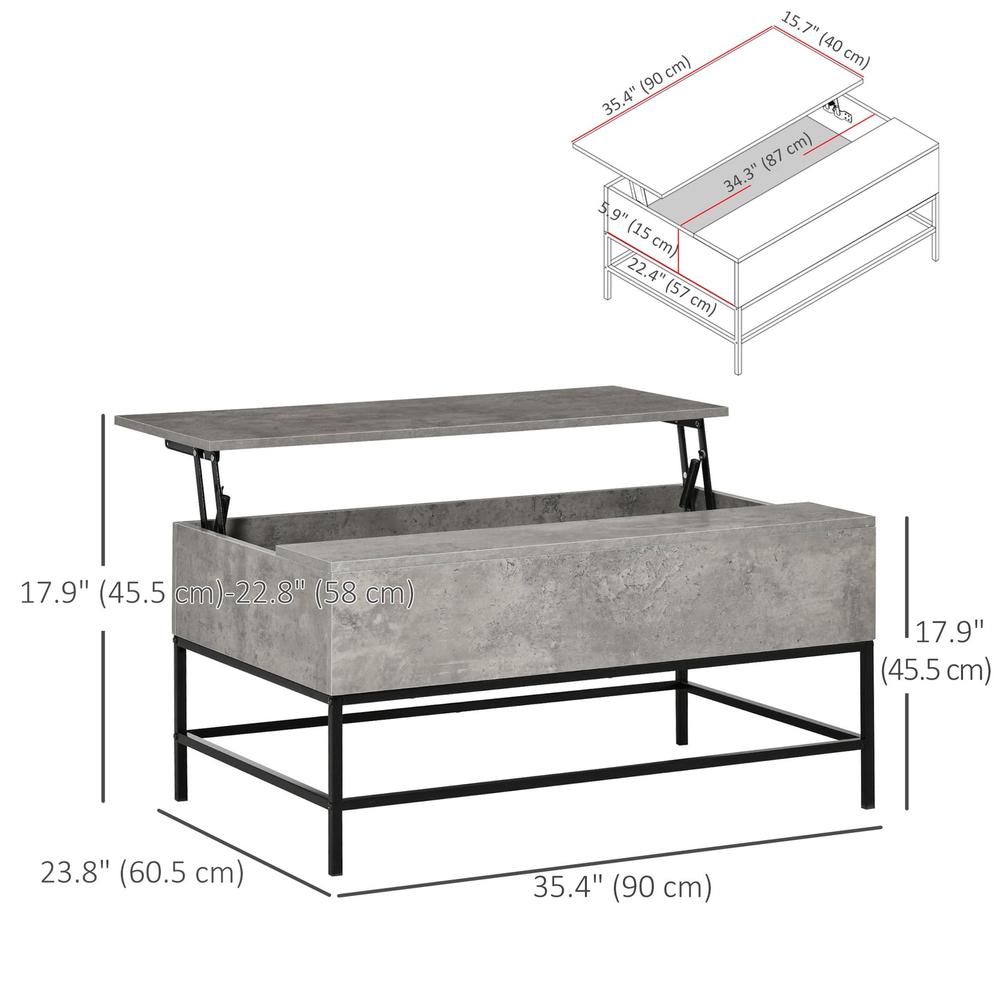 HOMCOM Lift Top Coffee Table with Hidden Storage Compartment Lift Tabletop Center Table for Living Room, Grey