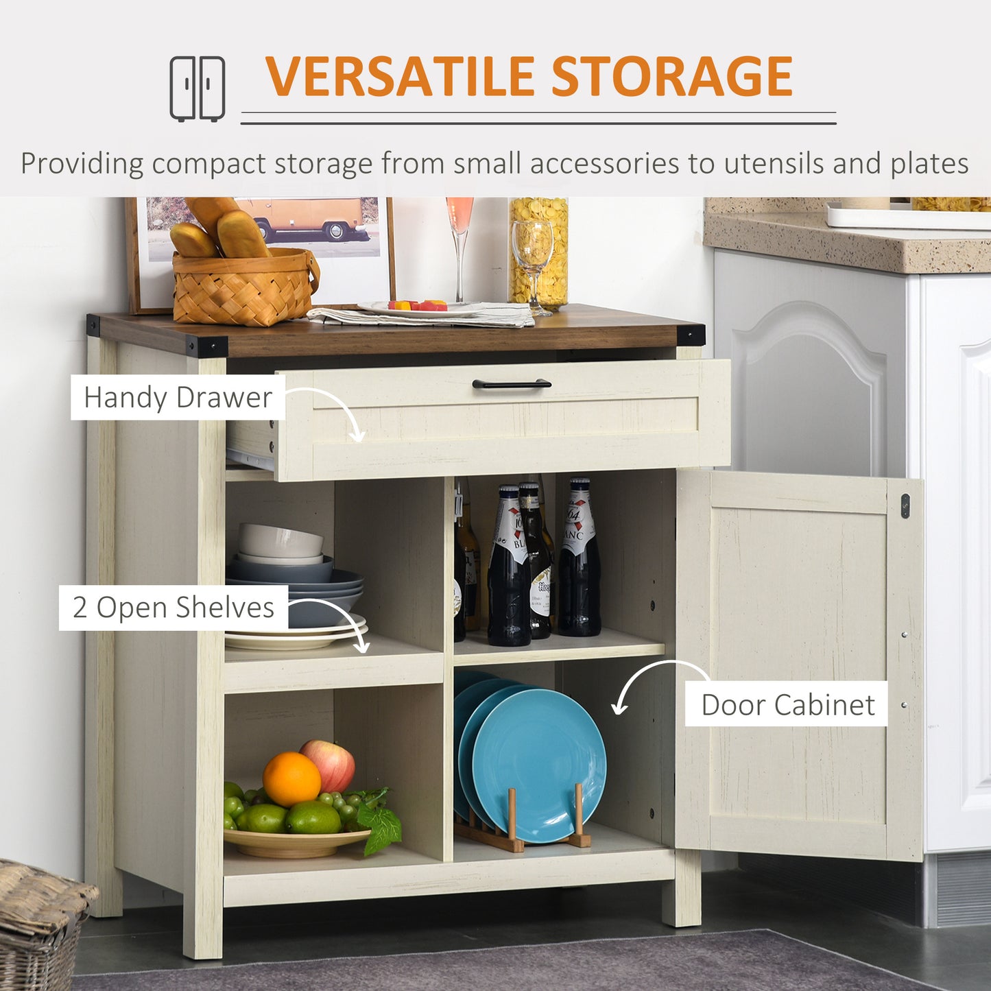 HOMCOM Rustic Barn Door Storage Cabinet Modern Farmhouse Buffet Sideboard for Kitchen and Dining Room White