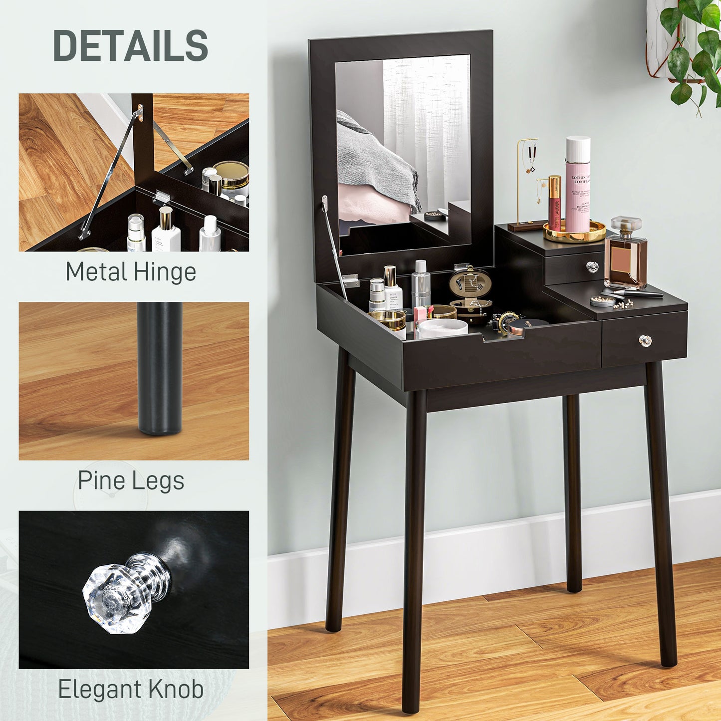 HOMCOM Makeup Vanity Table with Flip-up Mirror, Modern Dressing Table with 2 Drawers for Bedroom, White