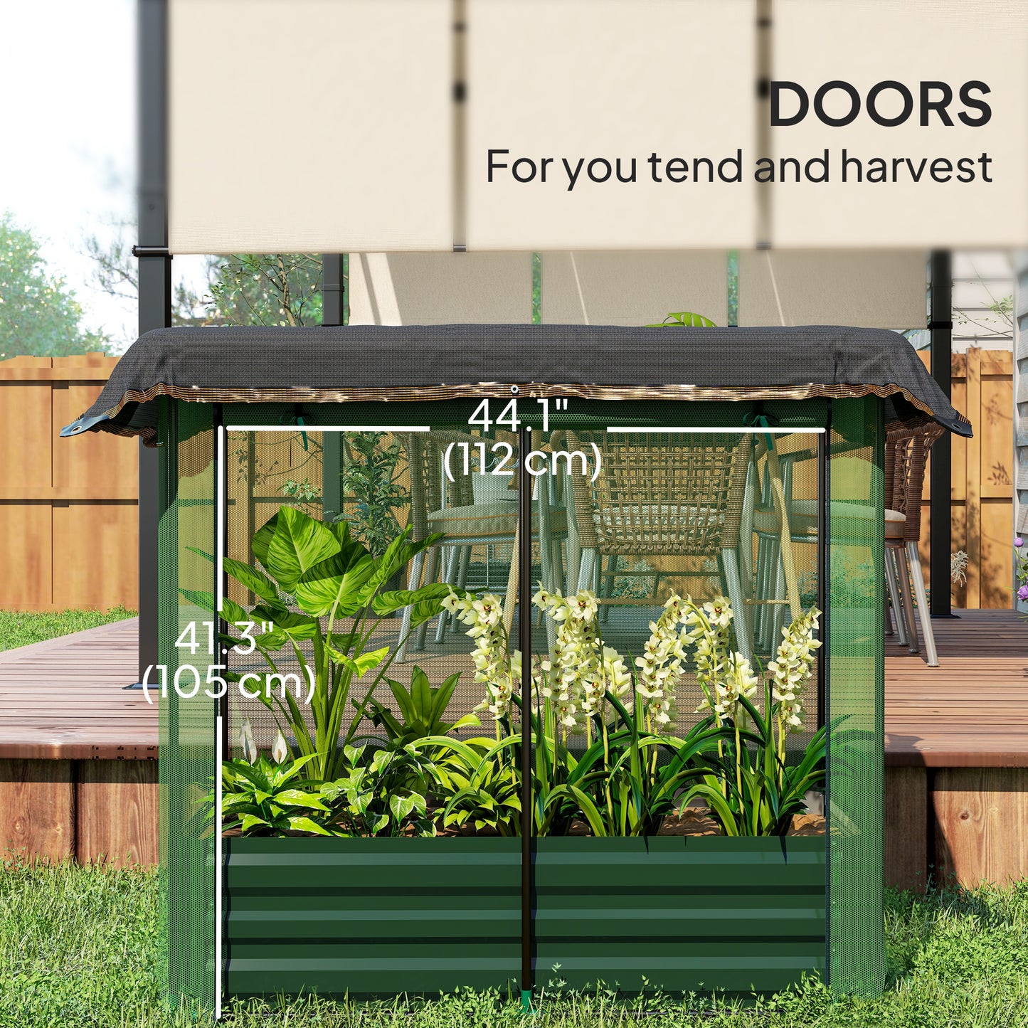 Outsunny Galvanized Steel Planter Box with Crop Cage and Shade Cloth, Raised Garden Bed for Flowers, Vegs and Herbs