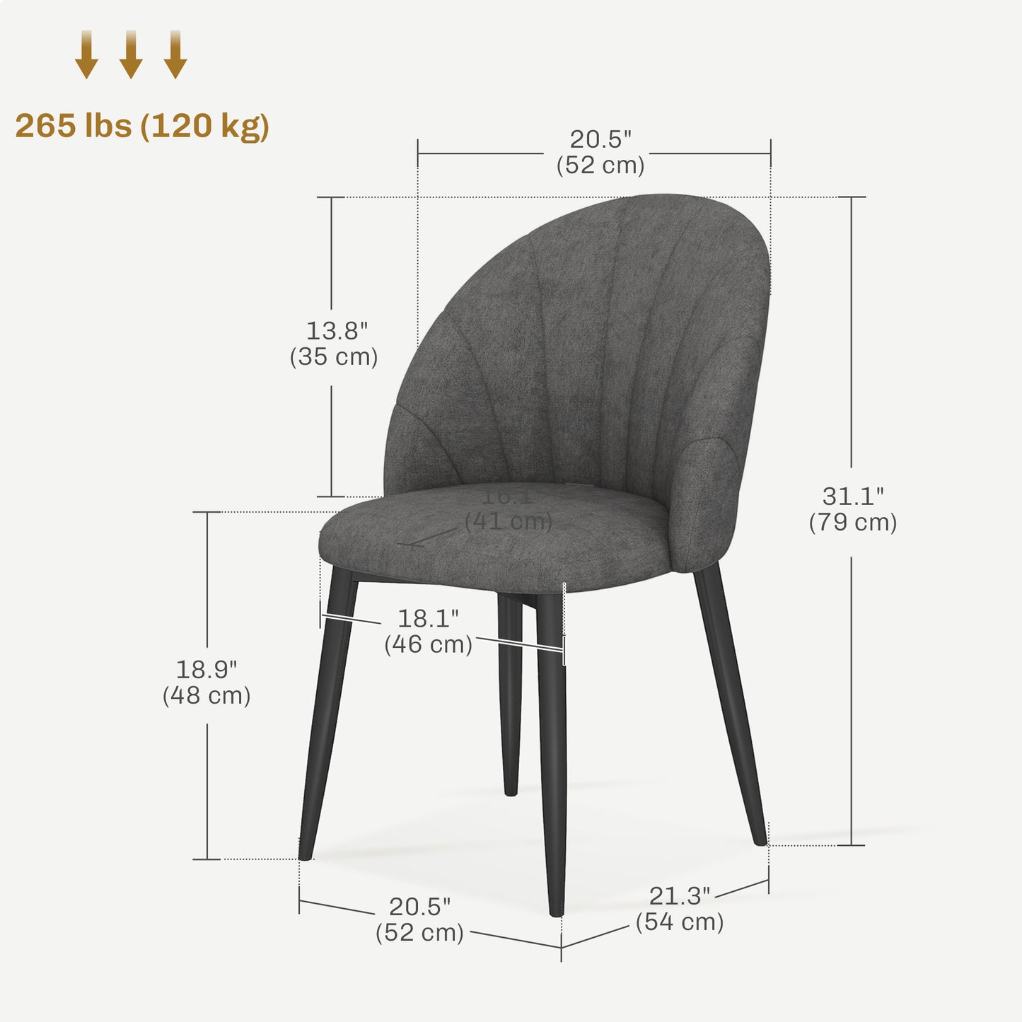 HOMCOM Modern Dining Chairs Set of 4, Upholstered Dining Room Chairs with Metal Legs, Shell Backrest, Padded Seat, Cream White