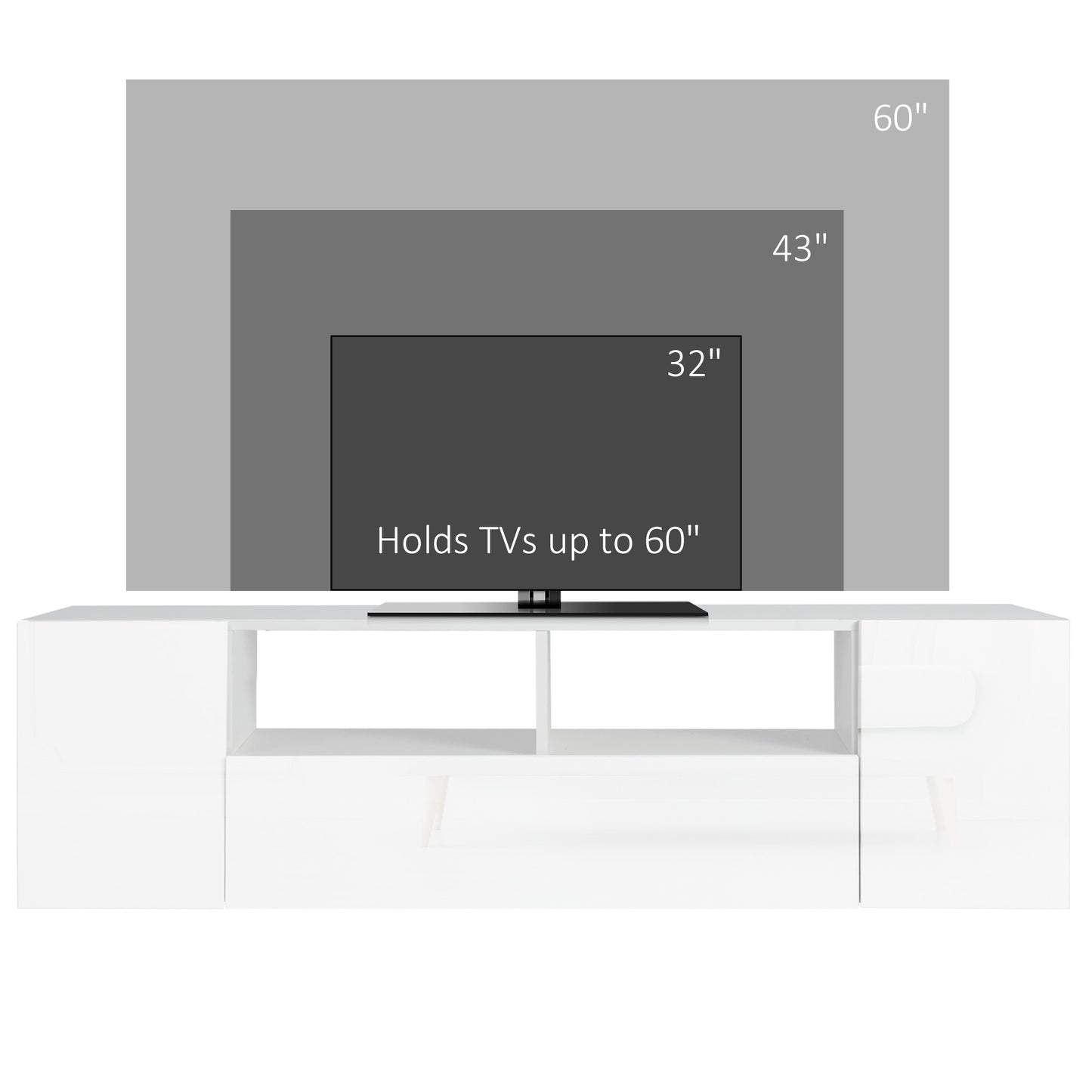 HOMCOM TV Stand for TVs up to 60", TV Unit with LED Lights, Storage Shelves and Cupboards, 53.9" x 13.8" x 16.5", White