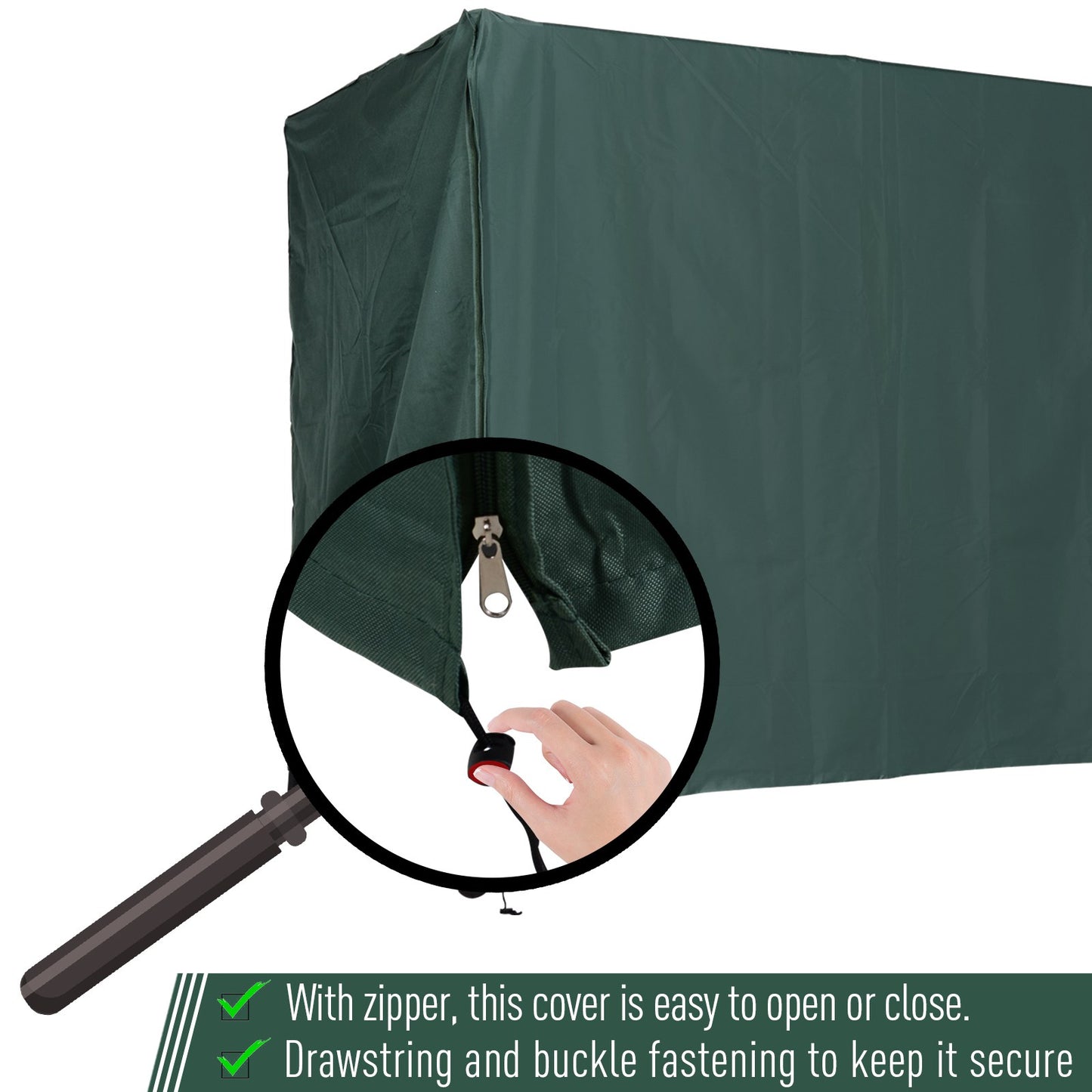 Outsunny Outdoor Swing Cover, Large 3-Seat Patio Swing Chair Hammock Cover UV Resistant Windproof All Weather Protection, Green