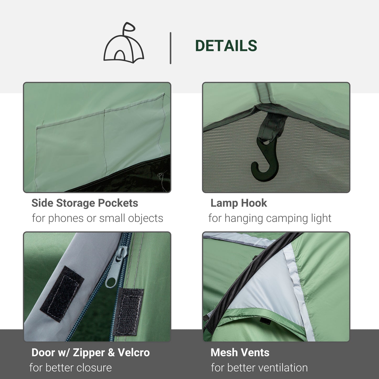 Outsunny Pop Up Camping Tent with Vestibule Waterproof Tent for 2-3 Person, Dark Green