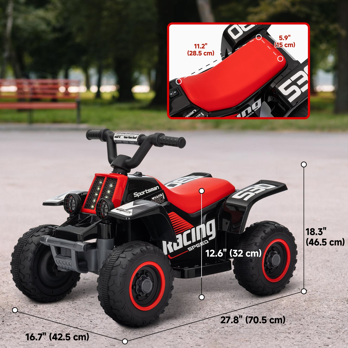 Qaba 6V Kids ATV Quad, 4 Wheeler Battery Powered Electric Ride on Car w/ Lights, Forward Backward, White