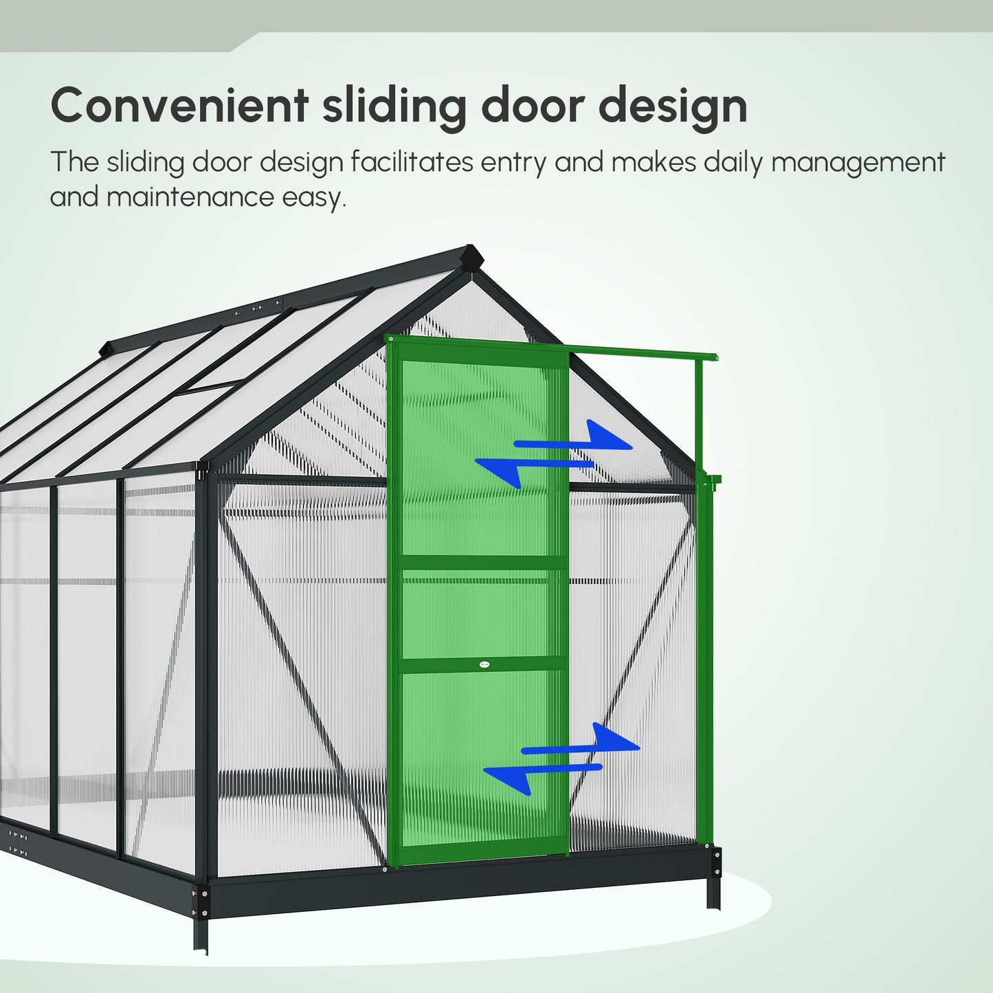 Outsunny 6' x 10' x 6.6' Polycarbonate Greenhouse, Walk-In Green House Kit Garden, Plants Grow, Galvanized Sheet Aluminum Frame with Rain Gutter, Vents and Sliding Door, Green
