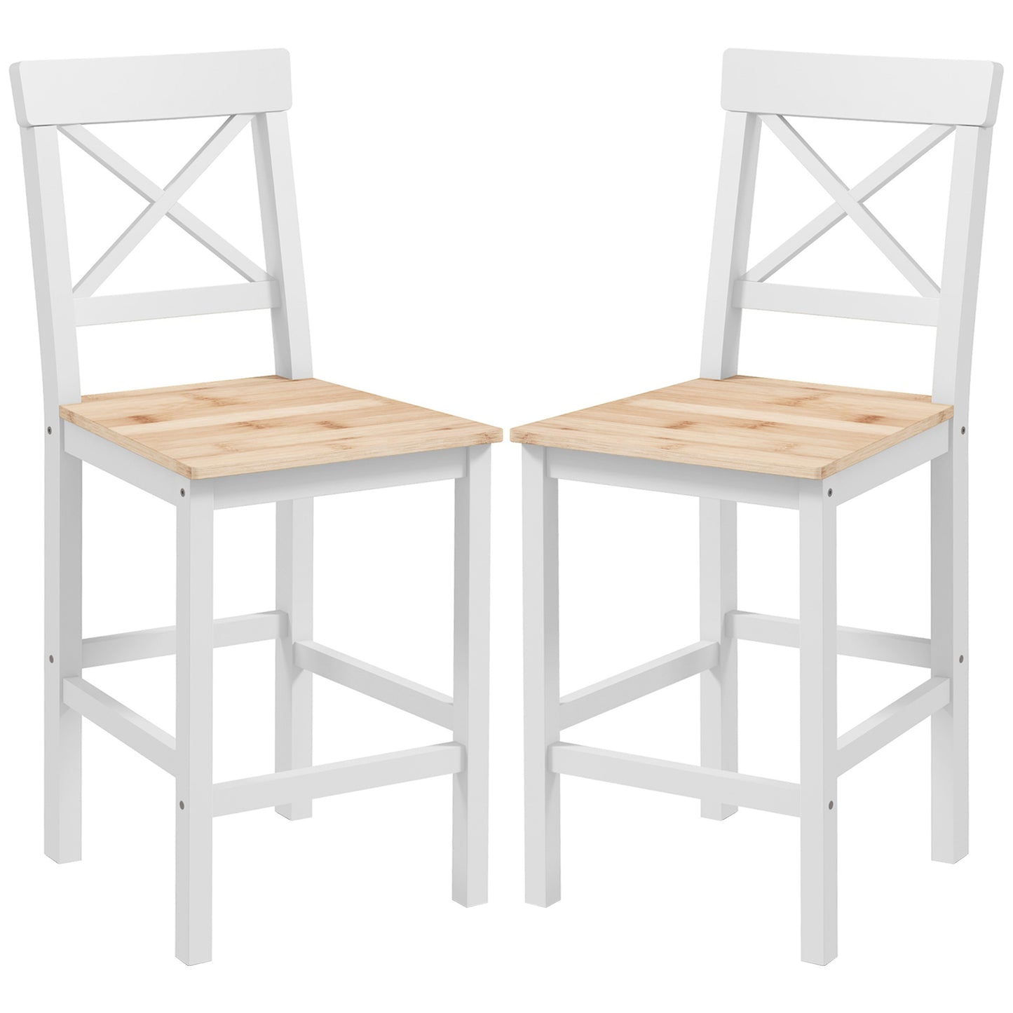 HOMCOM Counter Height Stools Set of 2, Farmhouse Bar Stools with Backs, Solid Wood Counter Stools for Kitchen Island