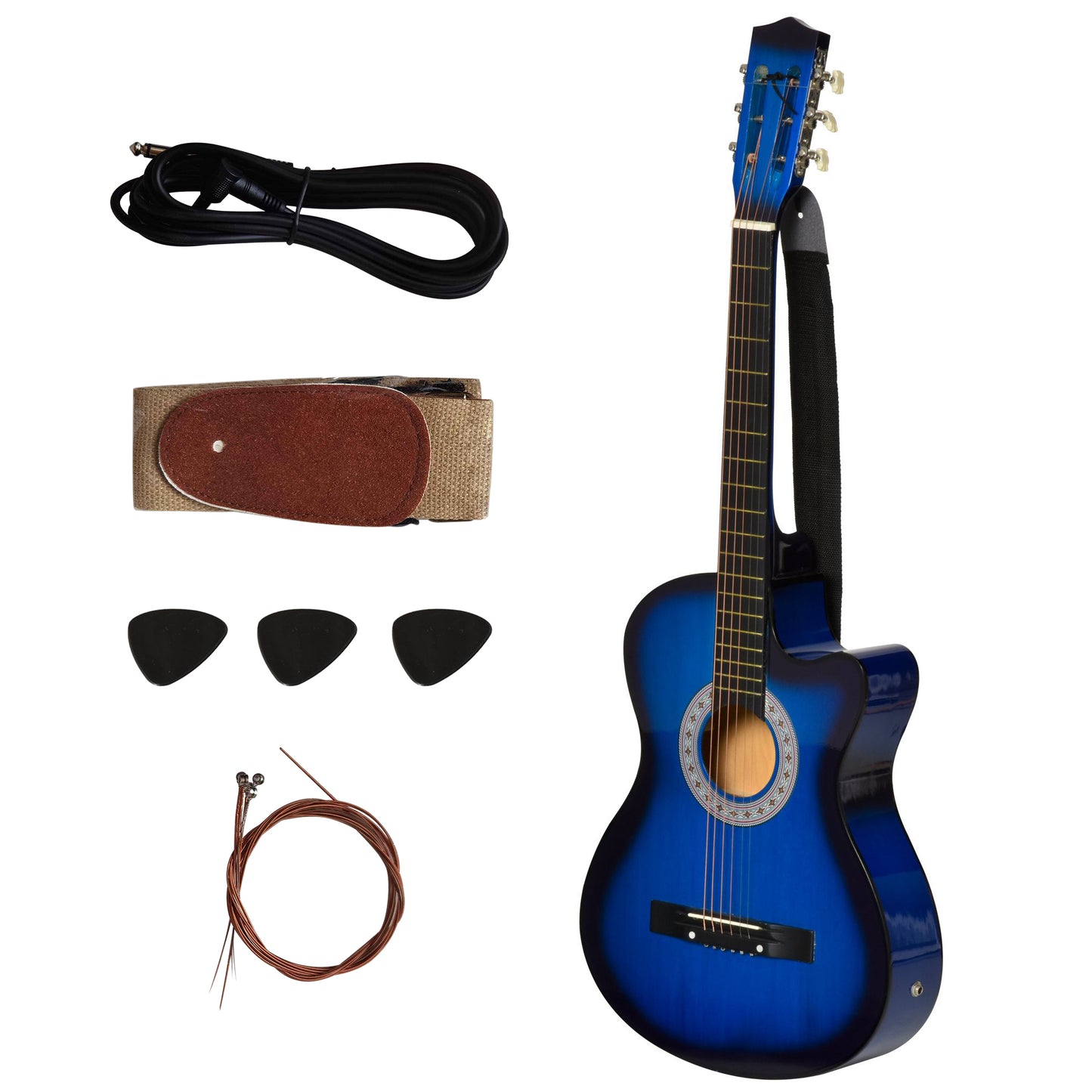 Soozier 39.5 Inch Acoustic Electric Guitar for Beginner with Strings, Beige Strap, 3 Picks and Case Bag, Wine Red