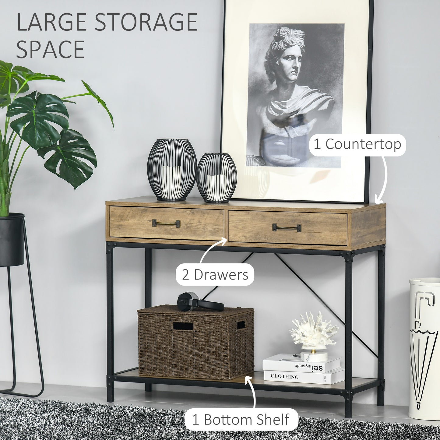 HOMCOM 39" Vintage Console Table, Narrow Entryway Table with Drawers, Storage Shelf for Behind Couch, Living Room, Hallway, Bedroom, Brown