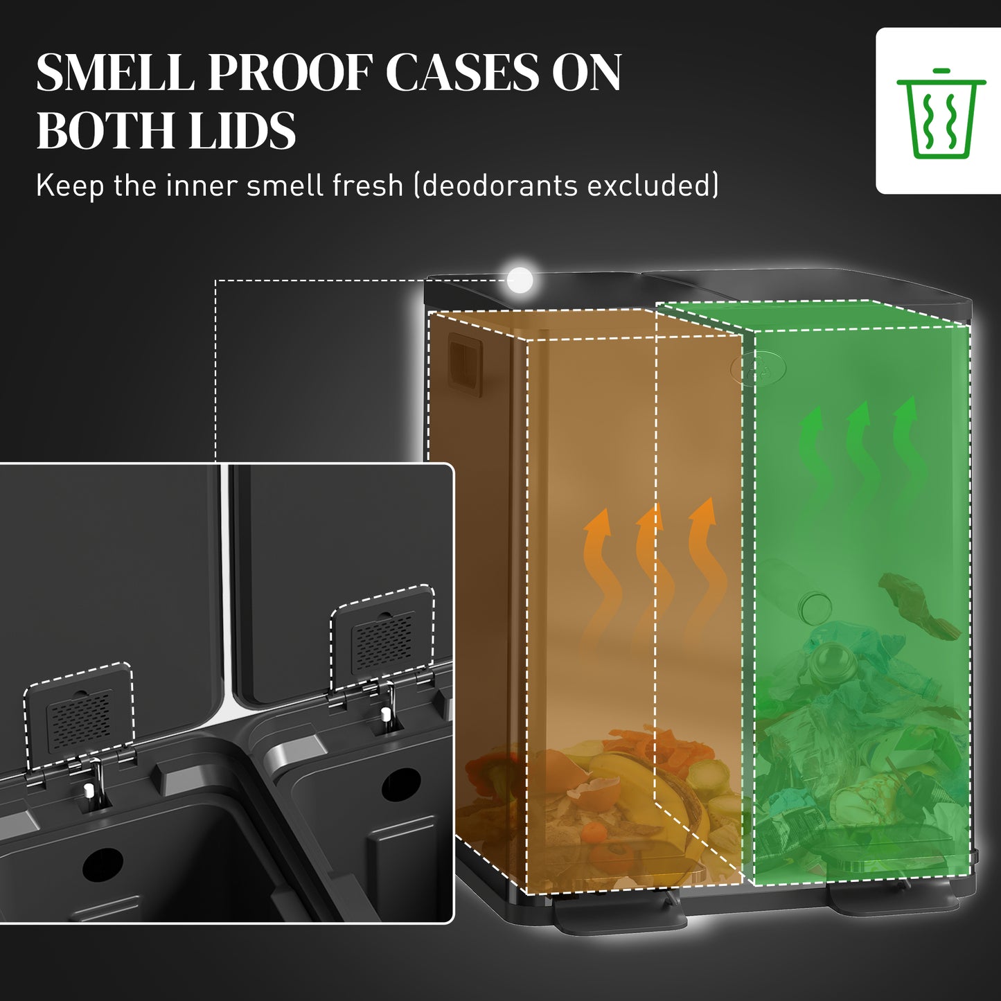 HOMCOM Dual Garbage Bin, Soft-Close Trash Can with Foot Pedal, 2 x 20 Liter Garbage Can with Removable Inner Buckets, Black